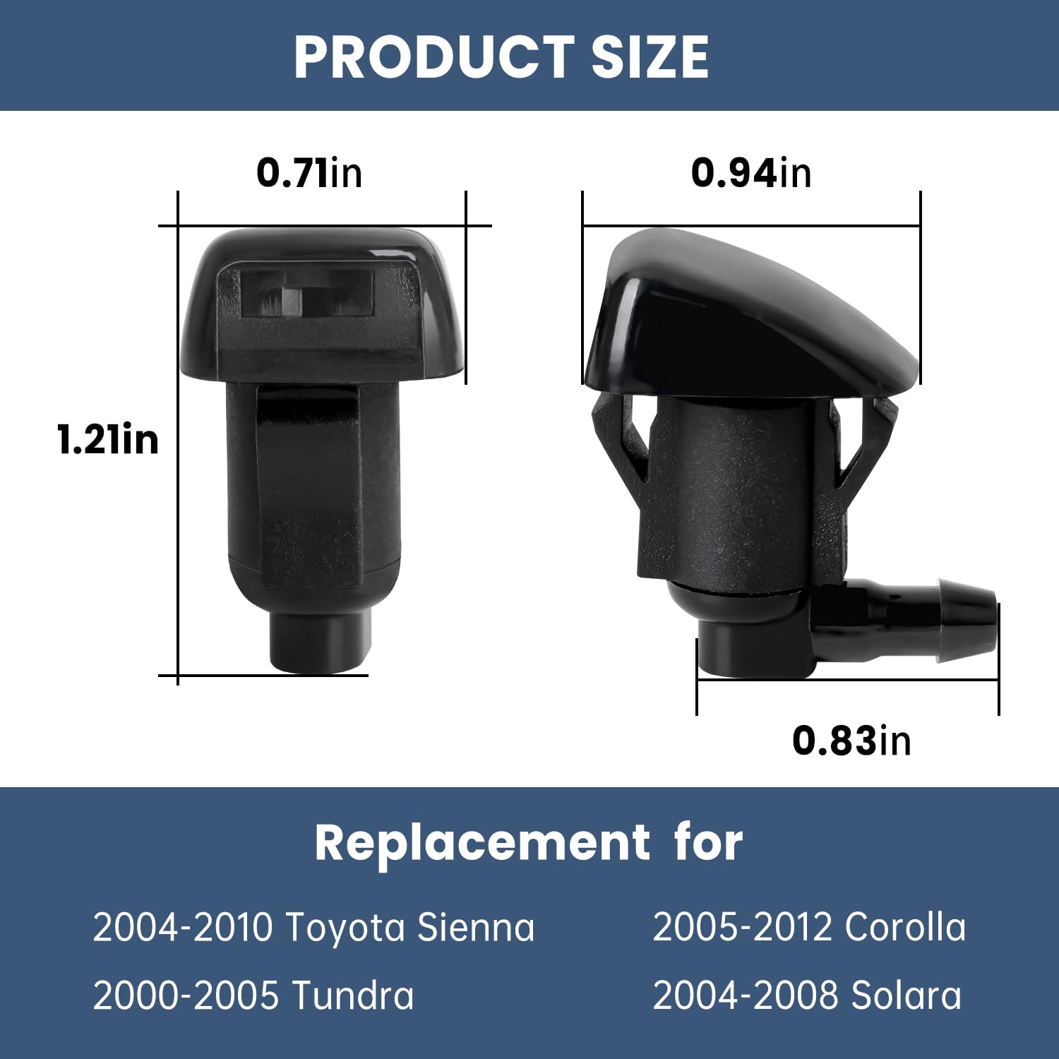 Belleone 2PCS Front Windshield Washer Nozzle Jet Kit Fit for 2004-2010 Toyota Sienna, 2005-2012 Corolla, 2004-2008 Solara, 2000-
