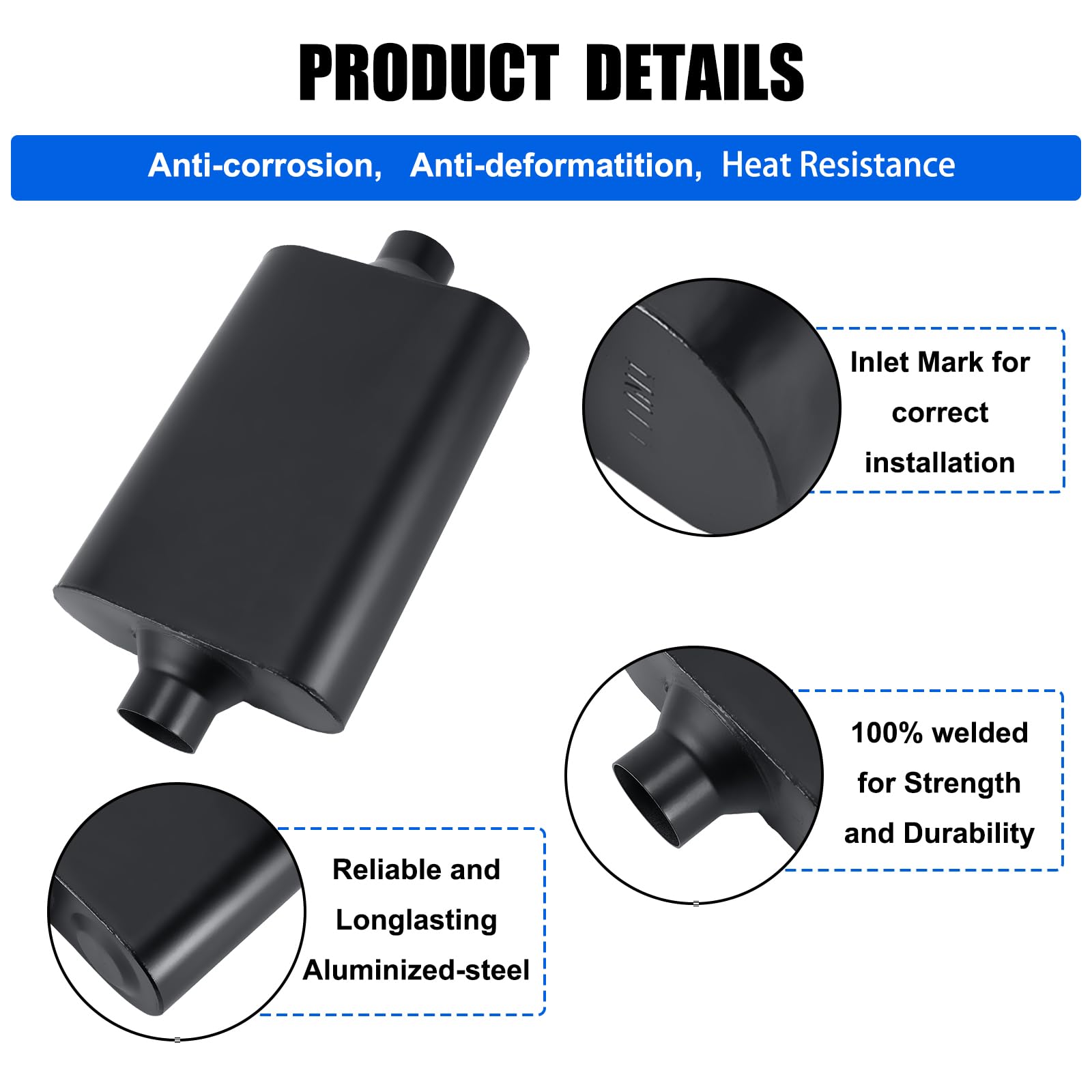 Floshine Universal Mufflers Dual Chamber 2.5'' Inlet (Id) 2.5'' Outlet (Id) Overall 17'' Performance Automotive Muffler Exhaust