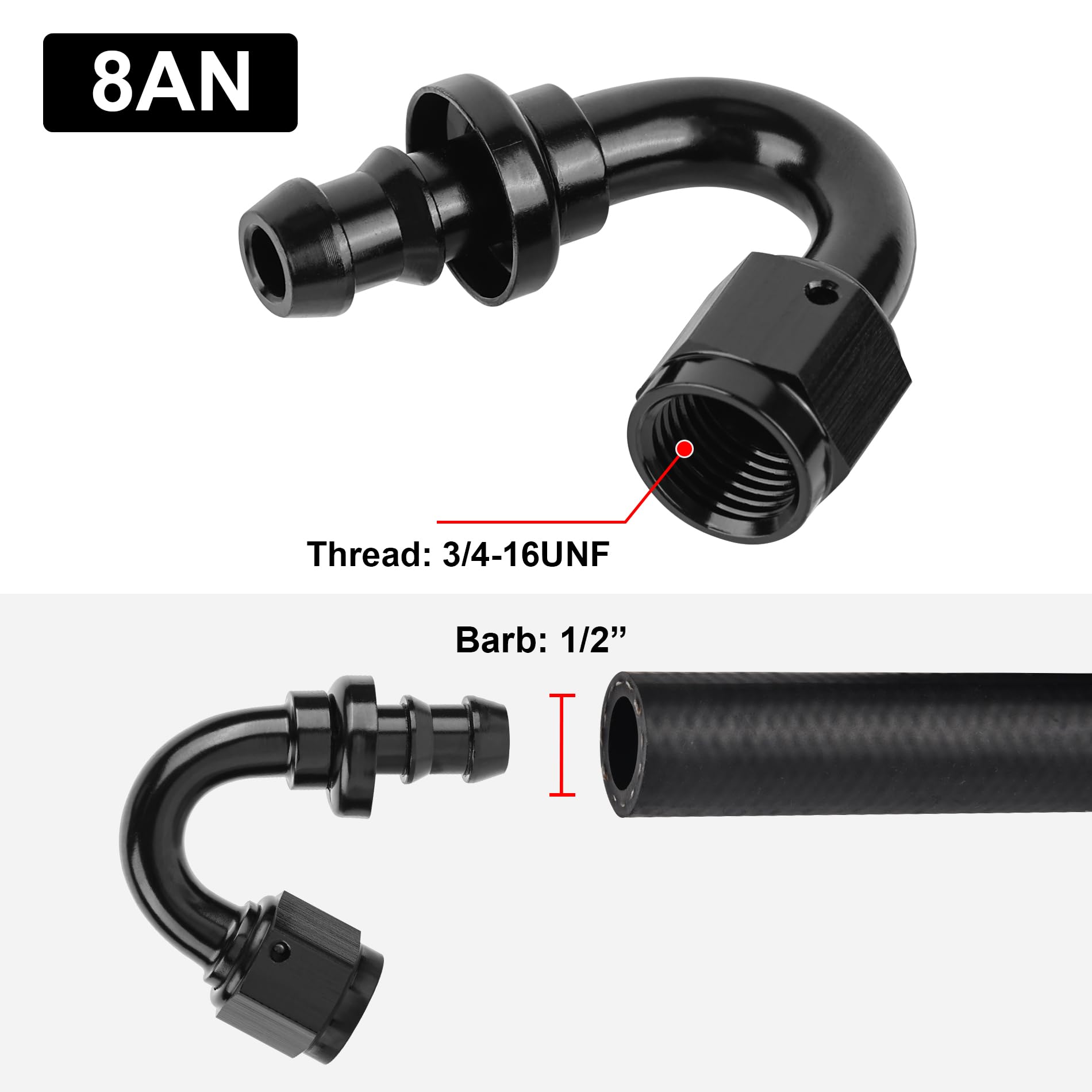 Evil Energy 8An 150 Degree Push Lock Hose Fitting End Black
