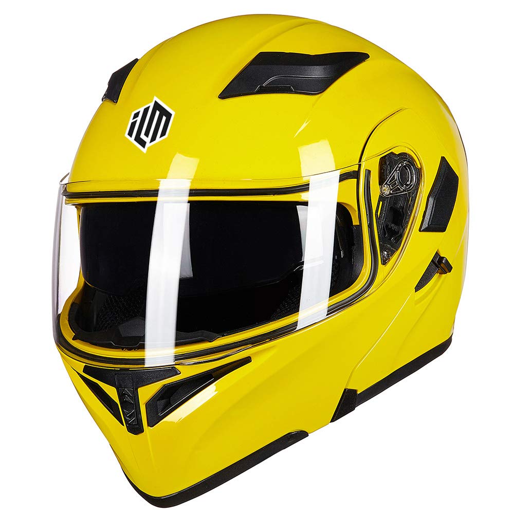 Ilm Motorcycle Dual Visor Flip Up Modular Full Face Helmet Dot 6 Colors Model 902 (L, Yellow)