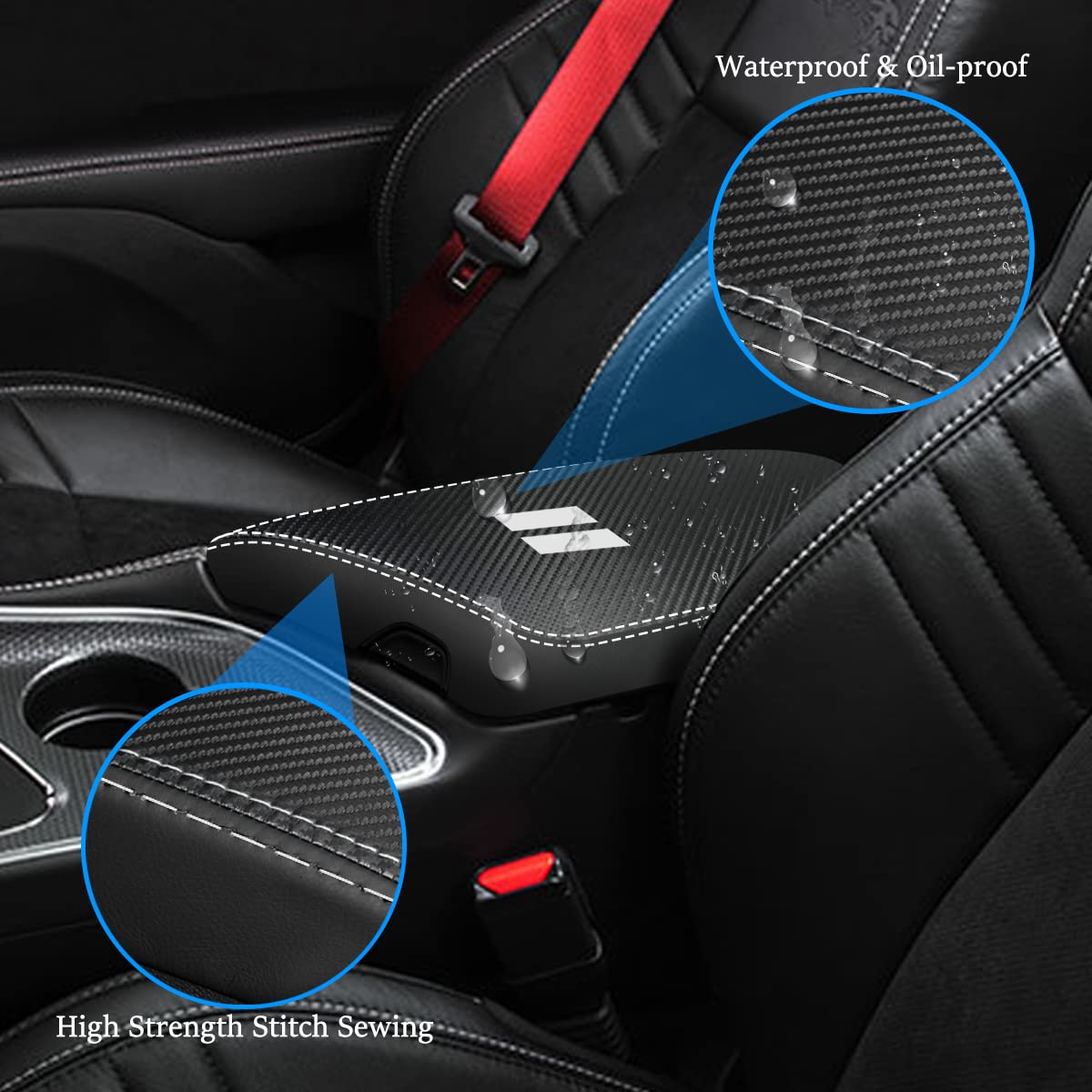 Yofamo For Dodge Challenger 2015-2023 Car Armrest Cover Waterproof Center Console Pad Covers Scratch Resistance Box Cover Leathe