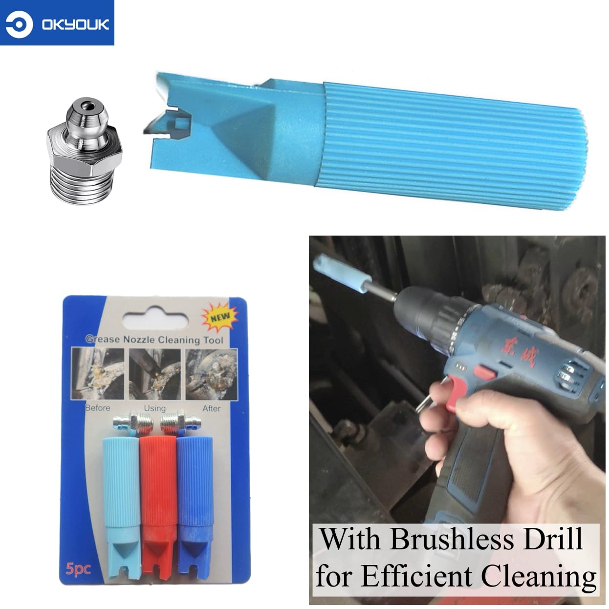 OKYOUK Upgrade Grease Zerk Fittings Cleaner,Grease Fitting Cleaning Tool,New Grease Zerk Assortment Buster