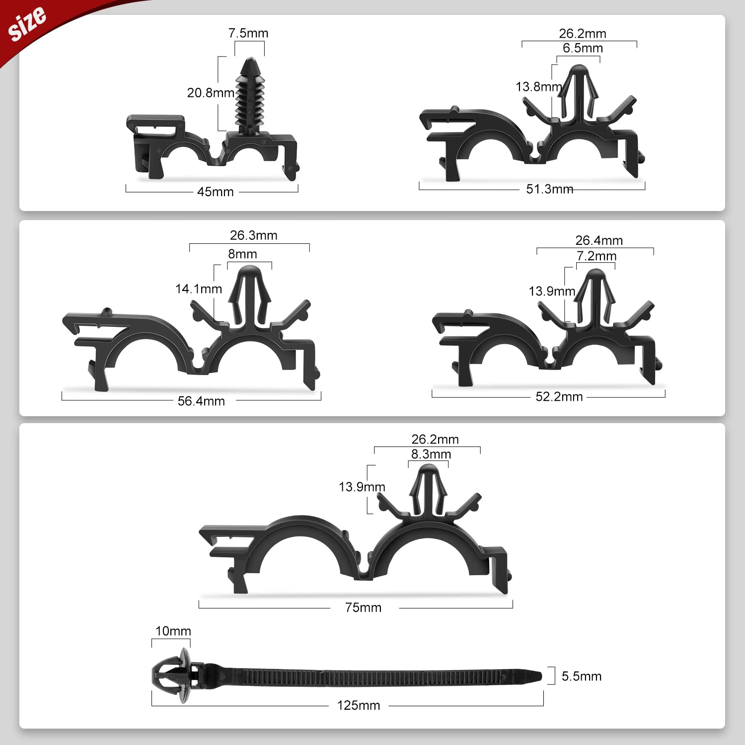 Nilight 60Pcs Automotive Wire Loom Routing Clip Wiring Harness Assortment Kit 6 Different Sizes Universal Replacement Parts With