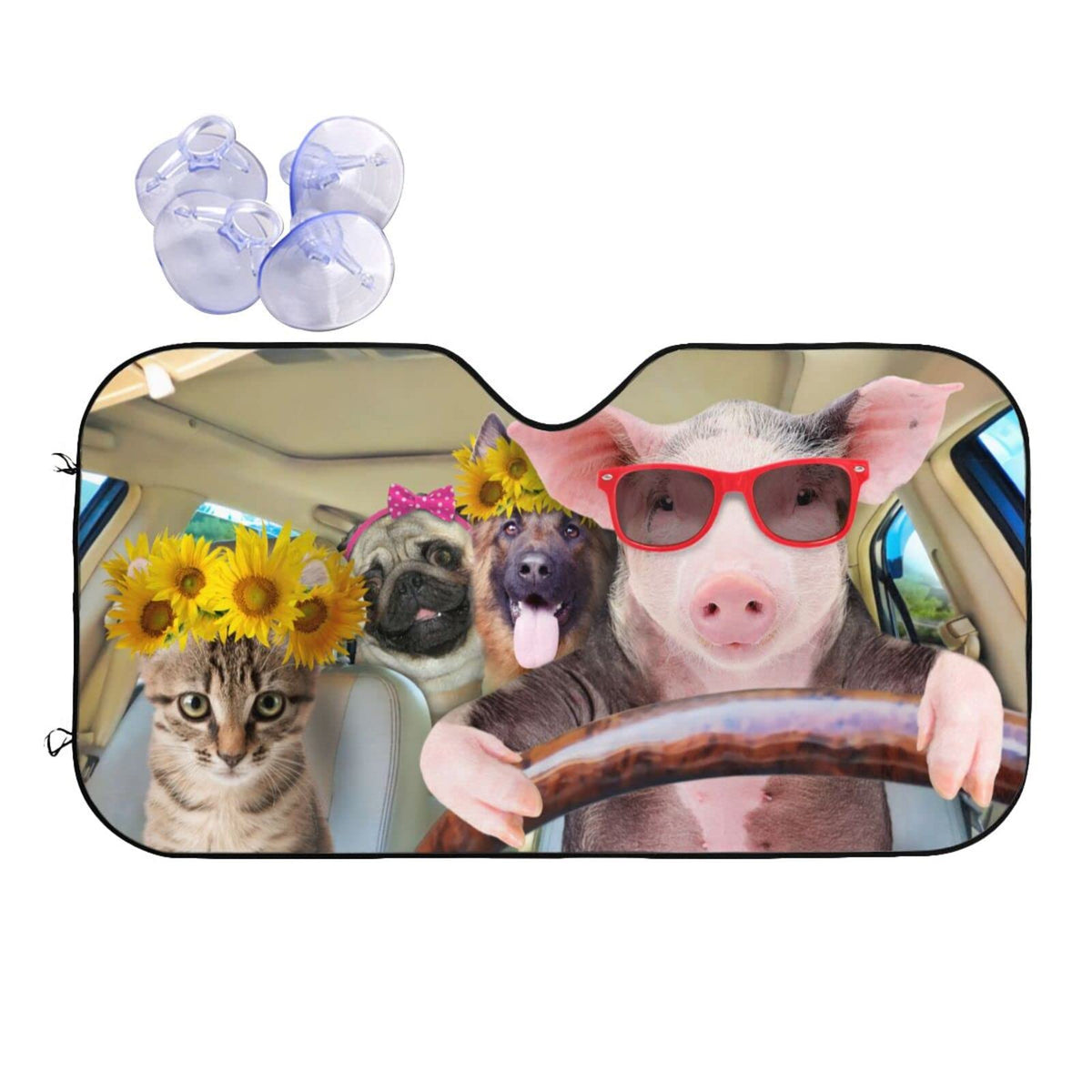Car Windshield Sunshade Front Window Sunflower Pig Dog cat Drive Sun Visor Protector Foldable Shield Cover for Truck SUV