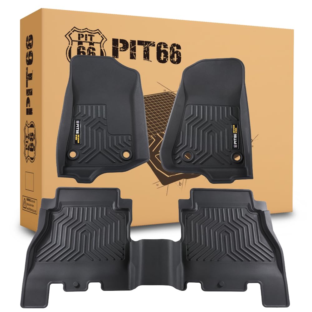 Pit66 Floor Mats Compatible With 2018-2024 Jeep Wrangler Jl Unlimited 4 Door Only (Heavy Duty) Tpe 3-Piece Premium, Black Liners