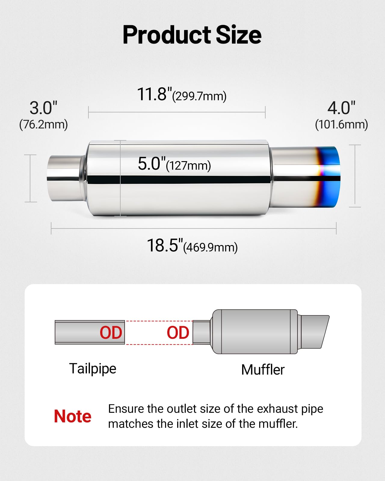 Evil Energy Exhaust Muffler,Stainless Steel Exhaust Tip,Universal 18.5 '' Length (Burnt,3 '' Inlet 4 '' Outlet)