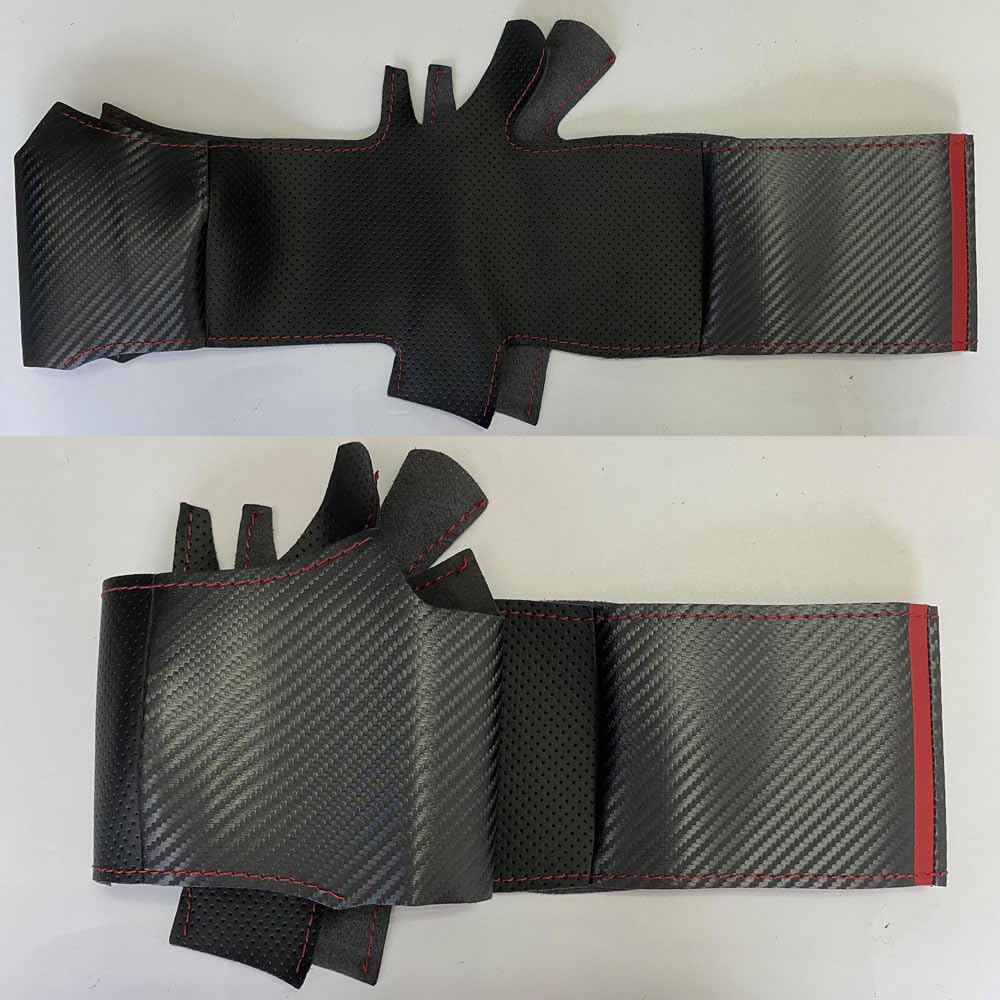 Carkooler Diy Steering Wheel Cover Custom Fit For 2017 2018 Mazda 3 / 2017-2020 Mazda Cx-5 Mazda 6 / 2016-2020 Cx-9 / 2018 2019 2020 Cx-3 15 Inches Black Leather Carbon Fiber Interior Accessories