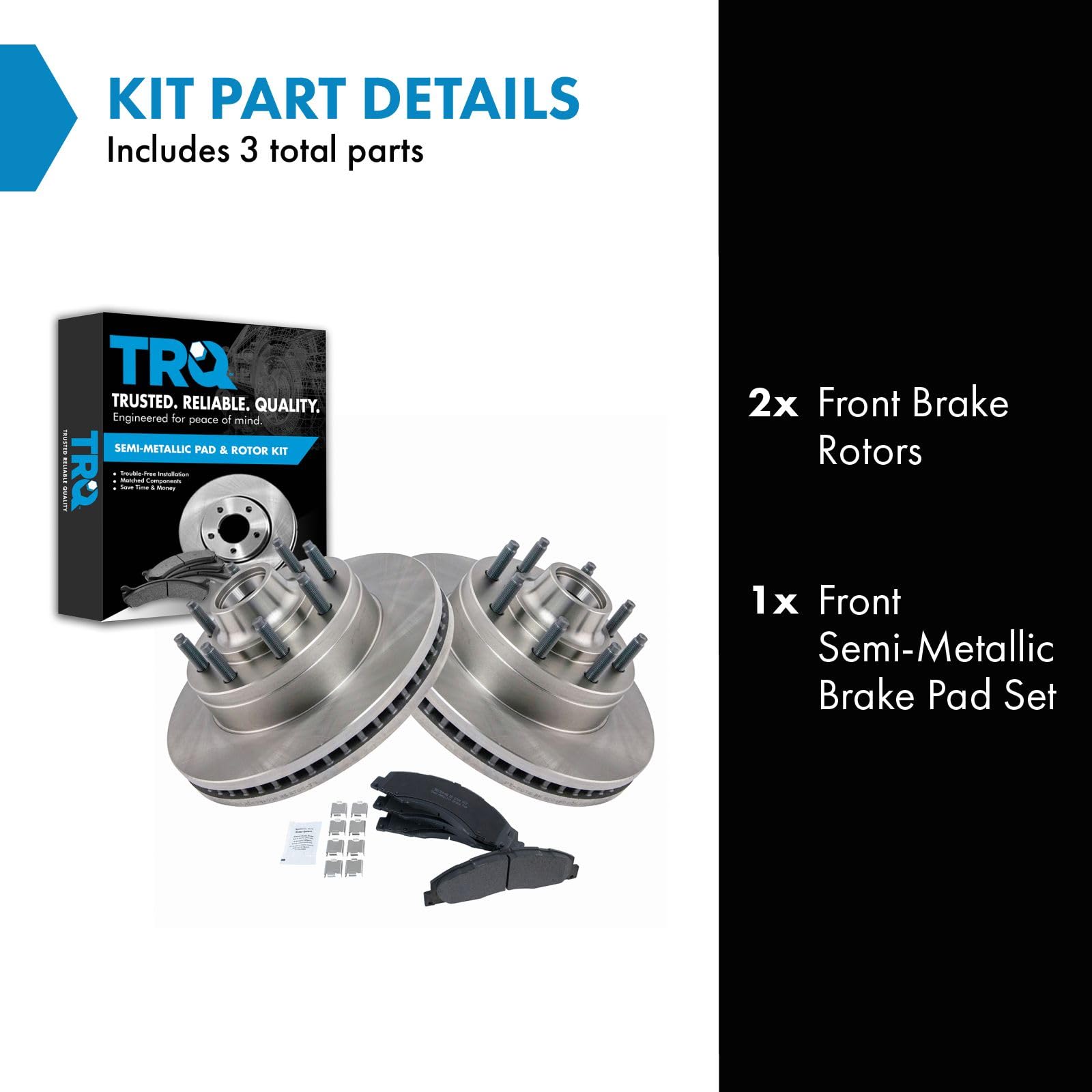 Trq Front Brake Pad & Rotor Kit Brake Pads Brake Rotor Semi-Metallic Compatible With 2008-2014 Ford E-150 E-250 2008-2022 E-350