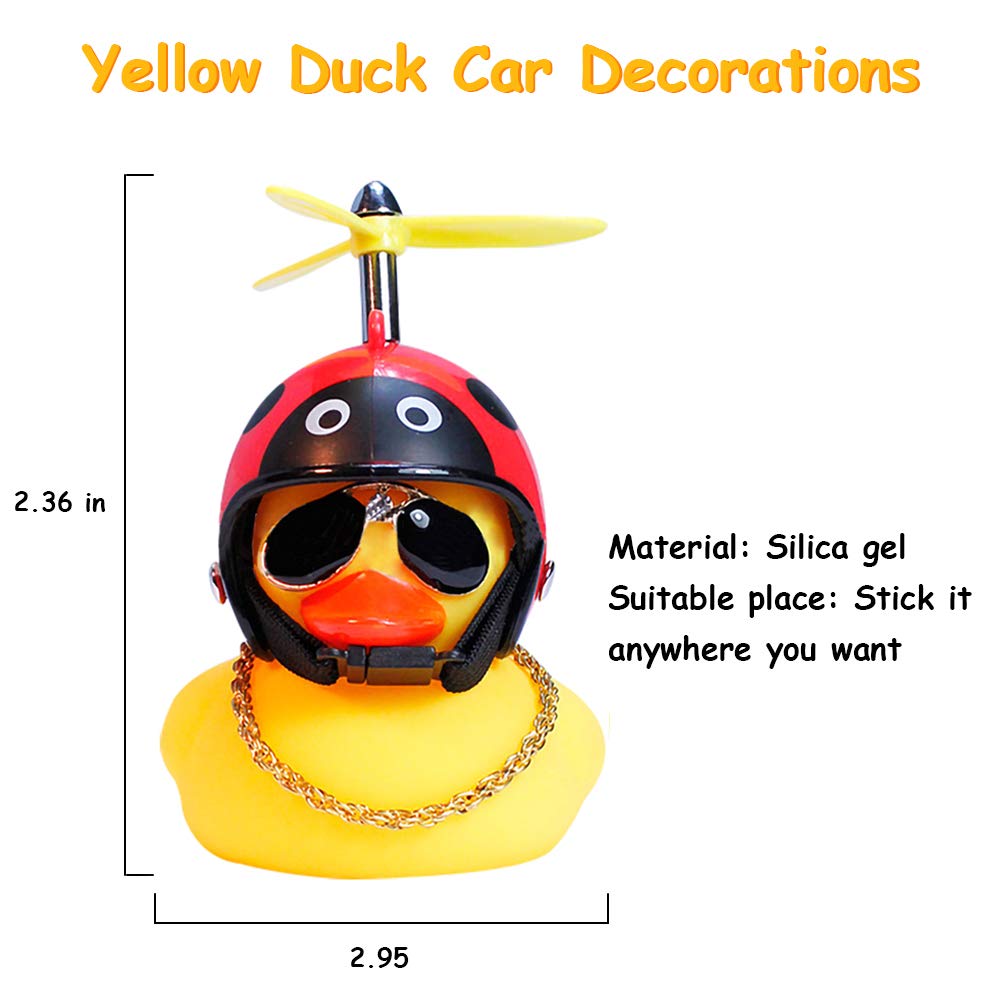 wonuu Rubber Duck Toy Car Ornaments Yellow Duck Car Dashboard Decorations with Propeller Helmet (2Pack-Beatle&8)