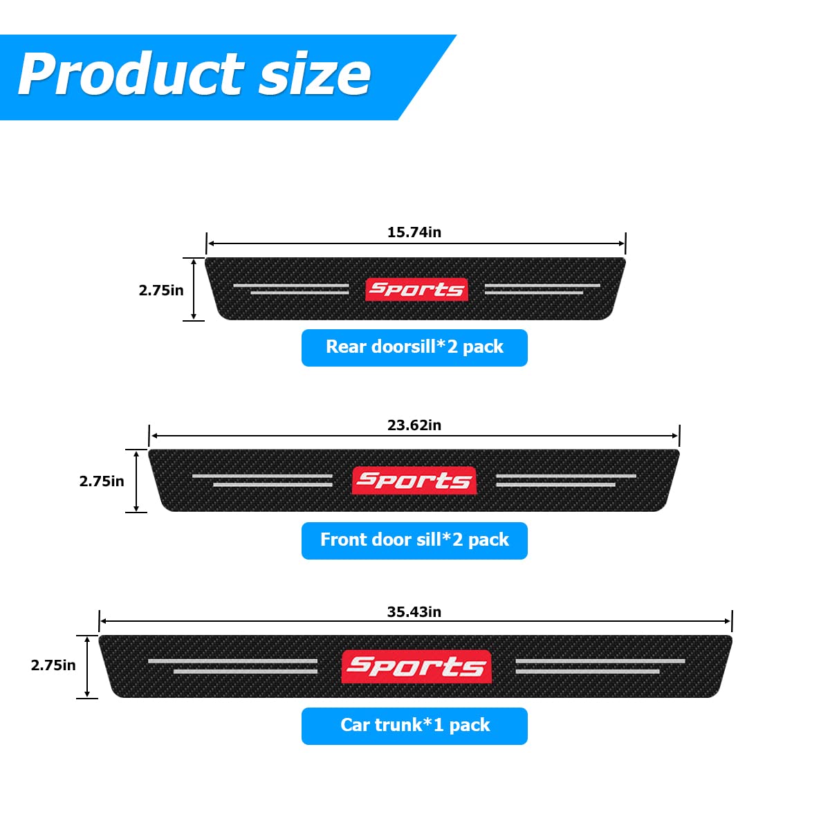 4Pcs Car Door Sill Protector And 1Pcs Rear Bumper Guard, Carbon Fiber Anti-Scratch Cover Strips, Trunk Door Entry Edge Protection Sticker, Auto Accessories Universal For Most Vehicles (Red/Sport)