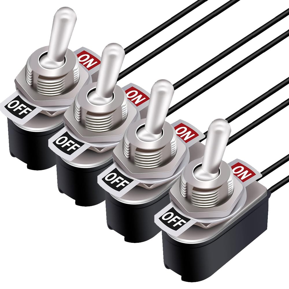 Gebildet 4pcs Toggle Switch SPST 2 Position Latching ON/Off 6A AC 125V /10A DC 12V Toggle switches Incidental 5.2 inch Connect W