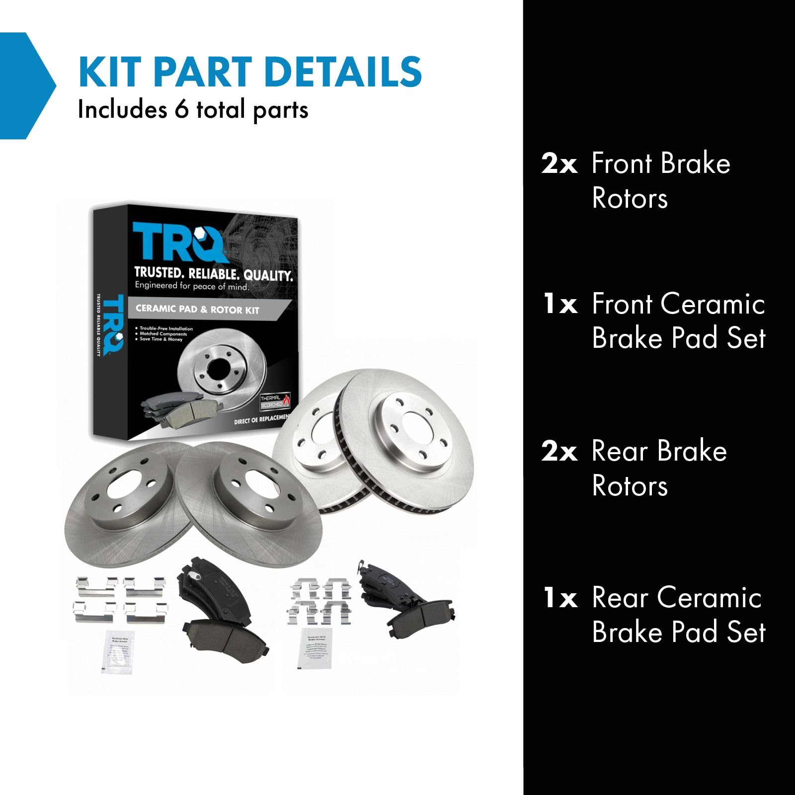 Trq Front And Rear Brake Pad & Rotor Kit Brake Pads Brake Rotor Ceramic Compatible With 2003-2005 Buick Park Avenue 2000-2005 Ca