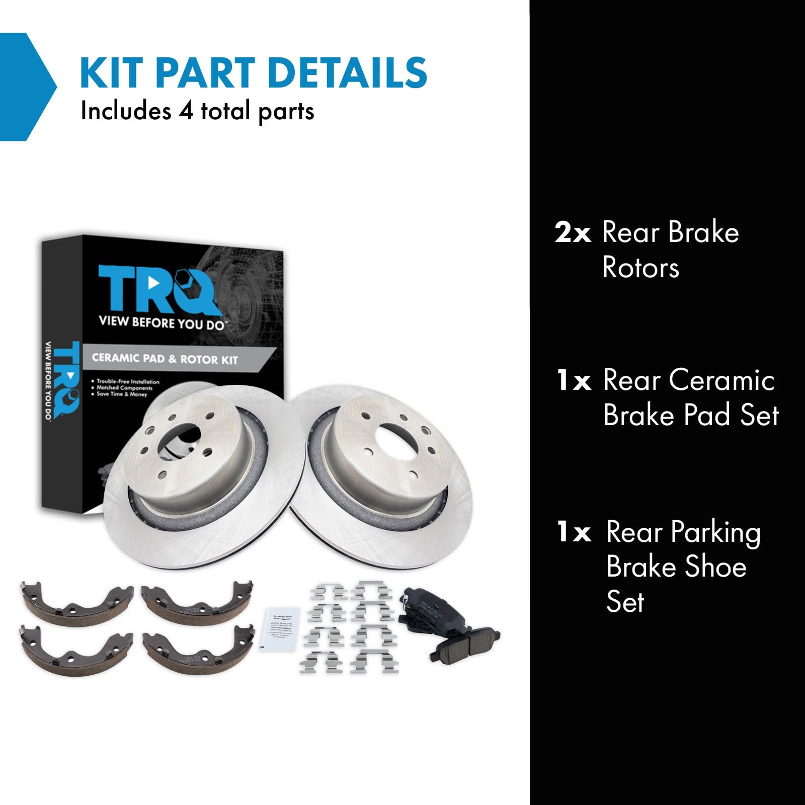 Trq Rear Brake Pad & Rotor Kit Brake Pads Brake Rotor Parking Brake Shoe Set Ceramic Compatible With 2008-2013 Infiniti G37 2014