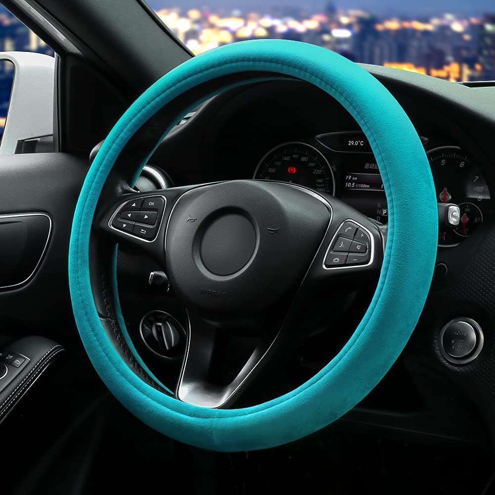 Otostar Soft Velvet Steering Wheel Cover, Universal Luxury Steering Wheel Protector Car Interior Accessories 15 Inch (Lake Blue)