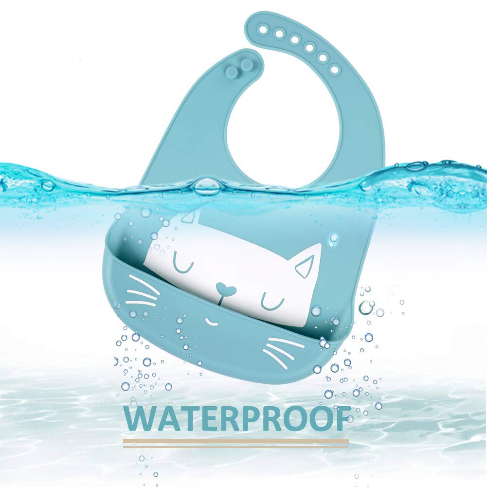 YINGJEE Silicone Baby Bibs 3pcs - Adjustable Waterproof Feeding Bibs with Food Crumb Catcher Pocket, One Size, Color 02