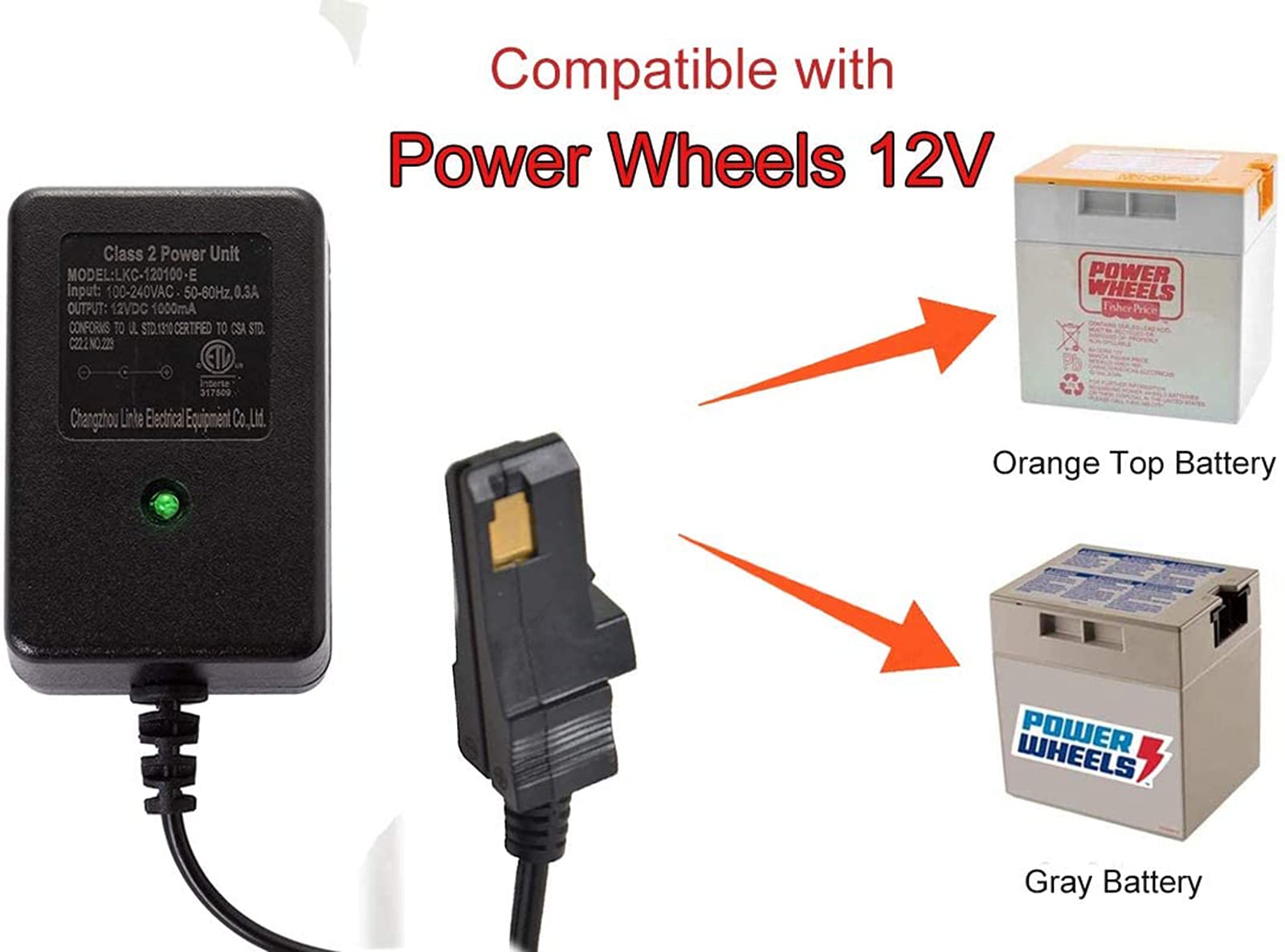 Go Store Choice 12 Volt Battery Charger For All Power Wheels 12-Volt Ride-On Toys, For Fisher-Price Using The Gray Battery Or Th