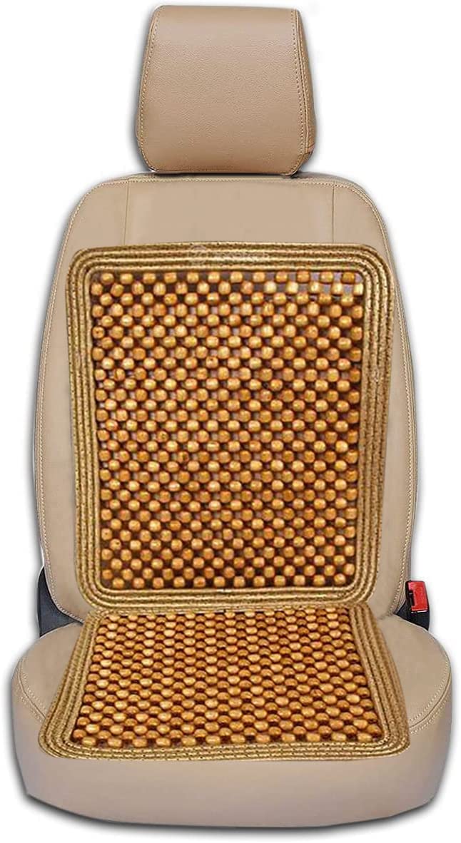 Zonetech Wooden Beaded Car Driver Seat Cushion - Natural Double Strung Massaging Universal Comfortable Car Seat Cover Cushion Wi