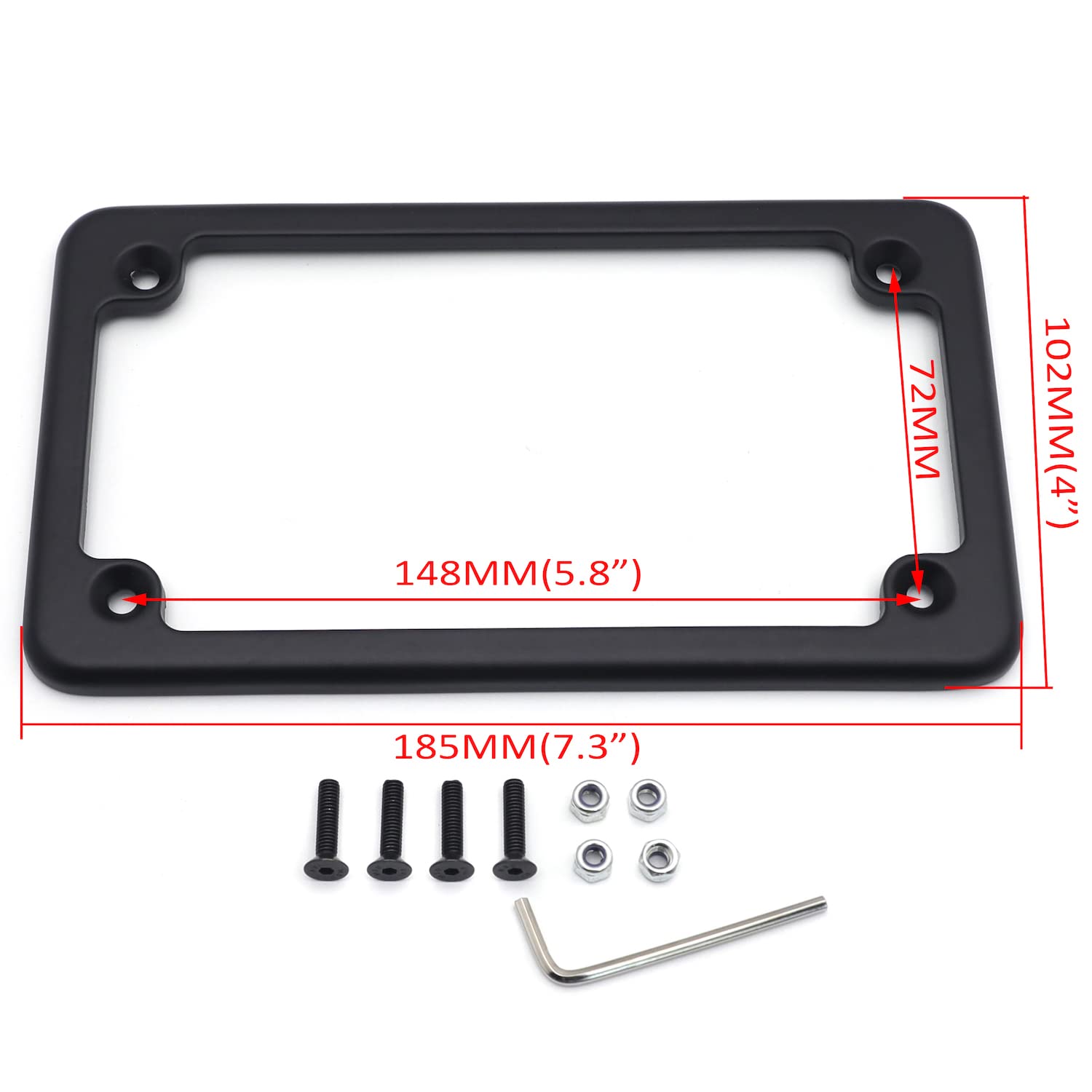 Httmt Mt294-001- Motorcycle Black Flat License Plate Frame Bracket Tag Holder 7 X 4 Inches Compatible With Universal /Suzuki/Yam