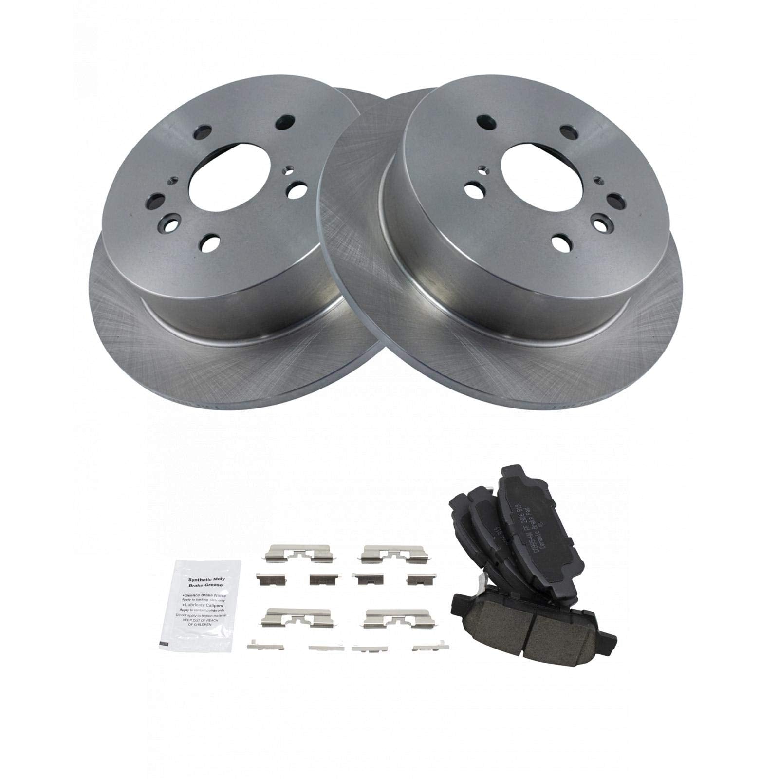 TRQ Rear Brake Pad & Rotor Kit Brake Pads Brake Rotor Ceramic Compatible with 2004-2010 Toyota Sienna