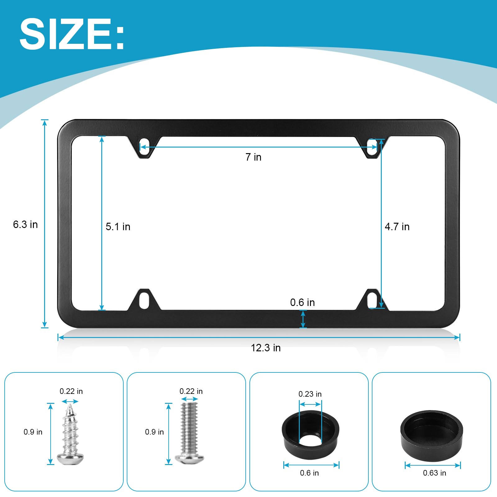 Zszt License Plate Frames Black, 2Pcs 4 Holes License Plate Holders, Stainless Steel License Plate Frame, Car License Plate Cove