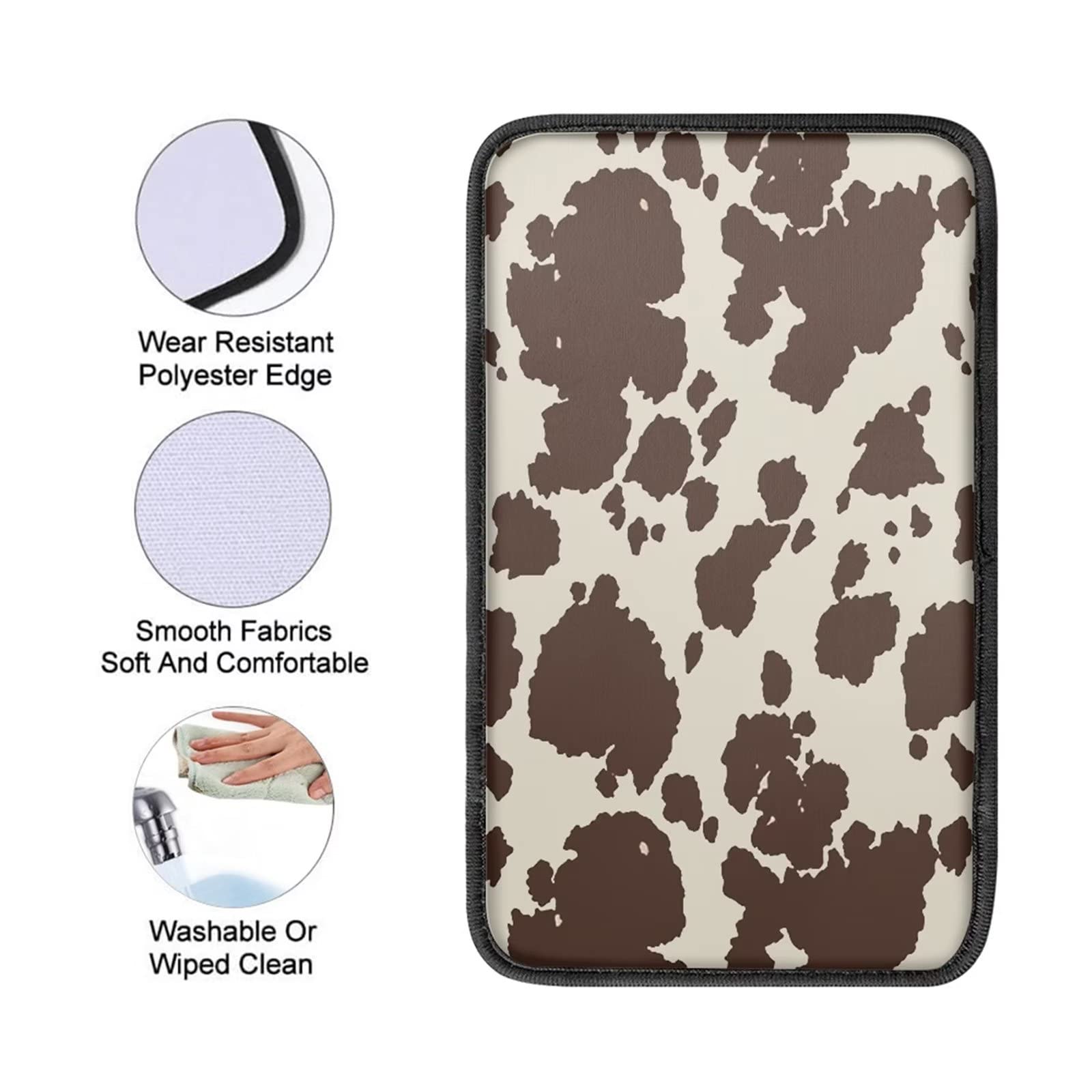 Dreaweet Brown Cow Print Auto Center Console Pad, Breathable Car Armrest Seat Box Cover Protector Universal Fit Cushion for Most