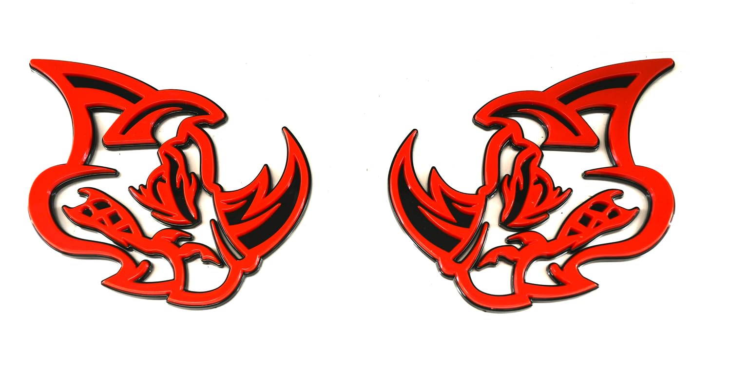 2Pcs 3D Rhino Emblems Car Badge Custom New Side Rear Front Hood Door Decal Replacement for Car Truck SUV Motorcycles (Red)