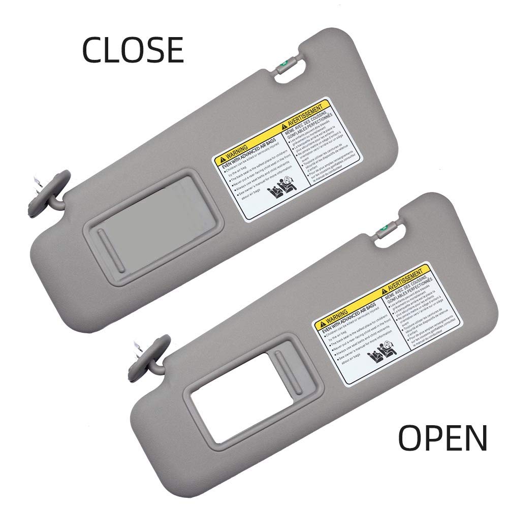 Dasbecan Left Driver & Right Passenger Side Sun Visor With Light Compatible With Toyota Highlander 2008-2013 74320-48500-B0 74320-0E050-B0 (Gray)