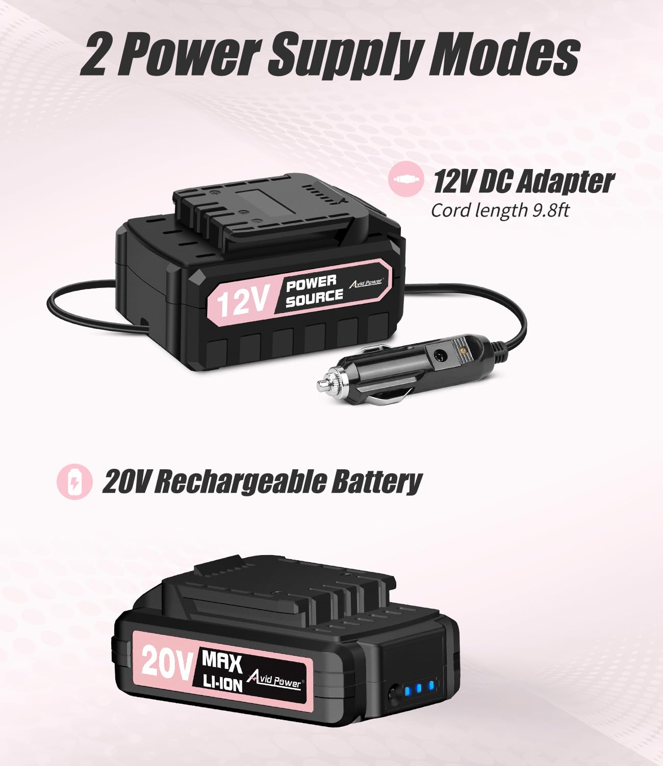 Avid Power Tire Inflator Air Compressor, 20V Cordless Car Portable Tire Pump W/Rechargeable Li-Ion Battery W/ 12V Dc Adapter, Di