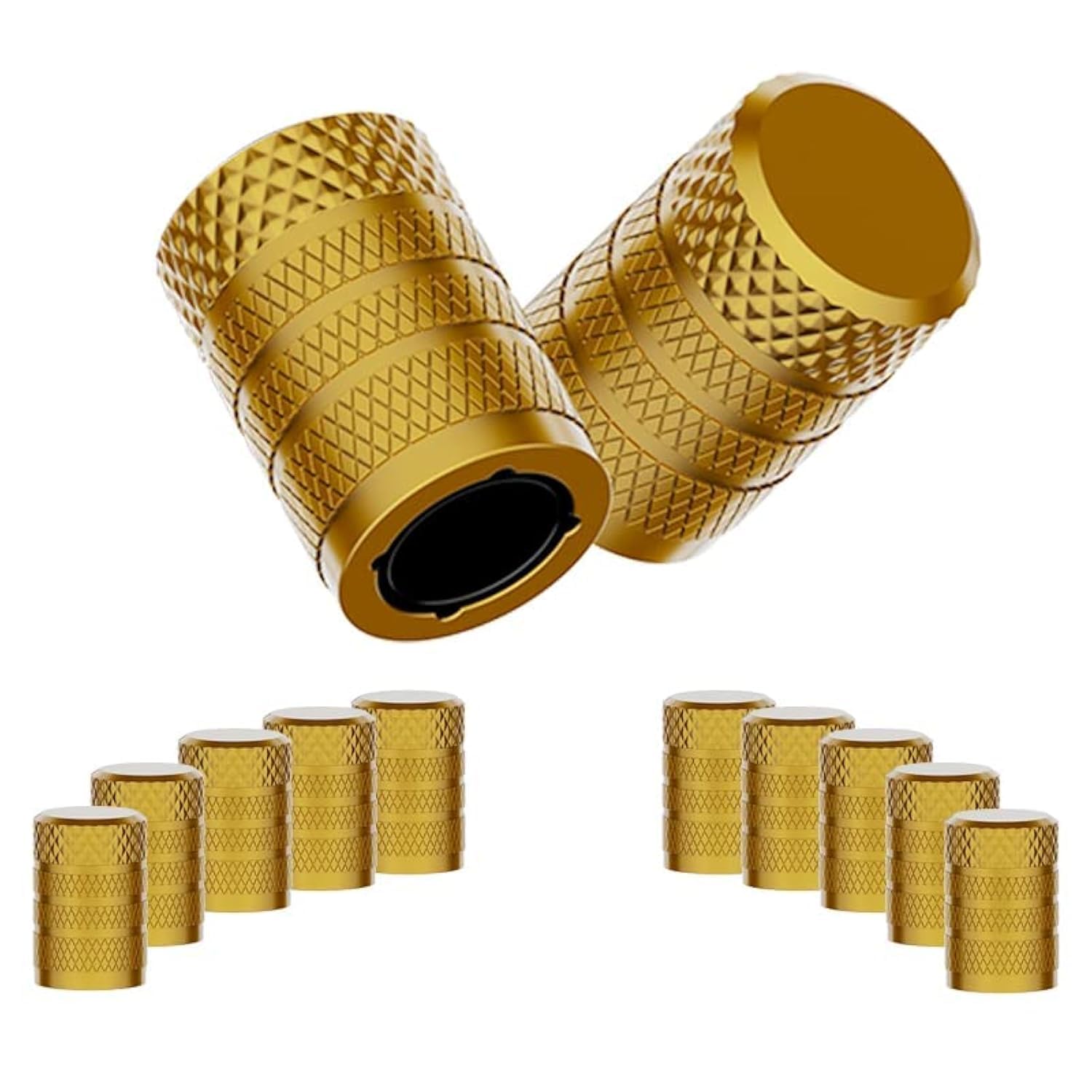 Ckauto Tire Valve Stem Caps, Yellow, 10 Pcs/Pack, Anodized Aluminum Tire Cap Set, Corrosion Resistant, Universal Stem Covers For