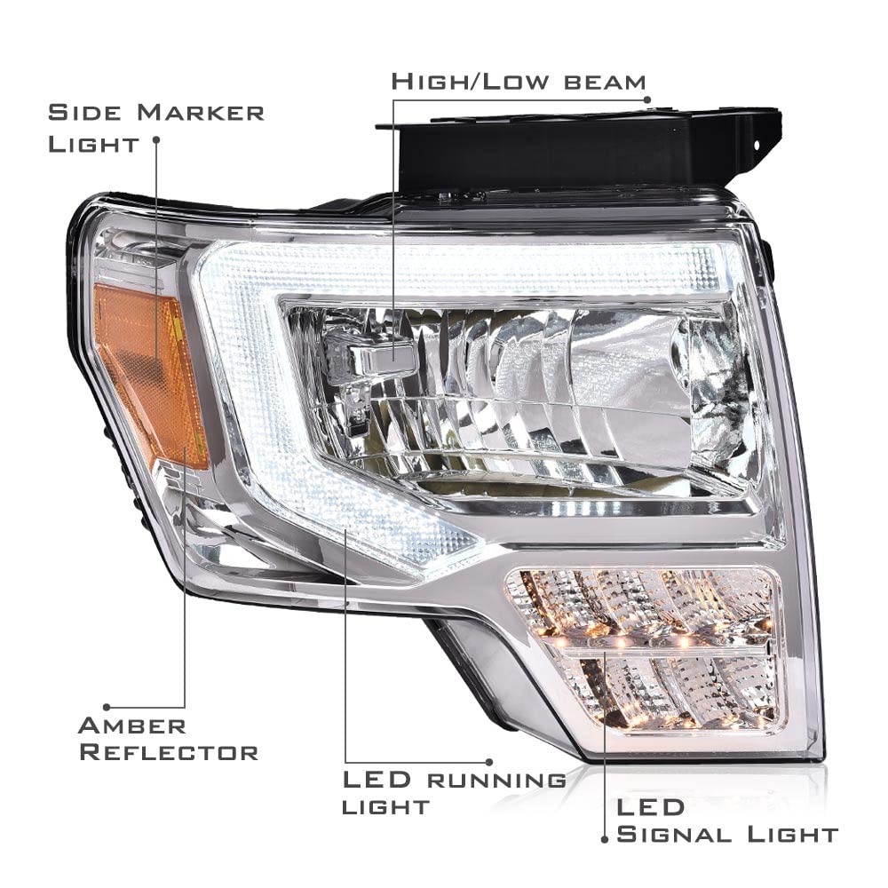 Pit66 Led Bar Headlights Assembly Compatible With Ford F150 2009 2010 2011 2012 2013 2014 Headlamp Replacement Pair Clear Lens C