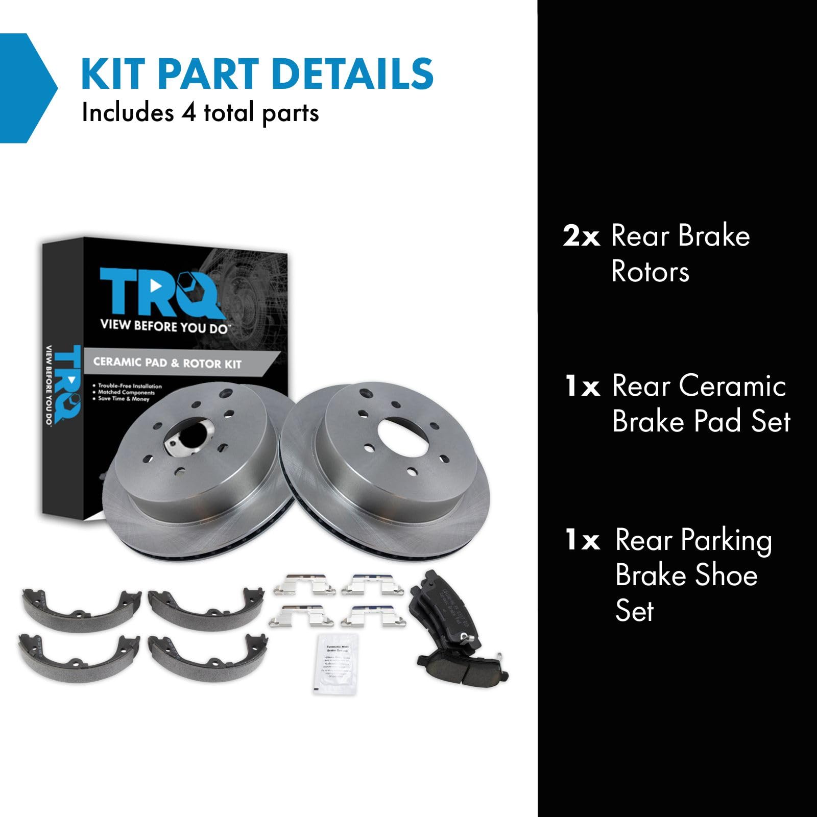 Trq Rear Brake Pad & Rotor Kit Brake Pads Brake Rotor Parking Brake Shoe Set Ceramic Compatible With 2005-2019 Nissan Frontier 2