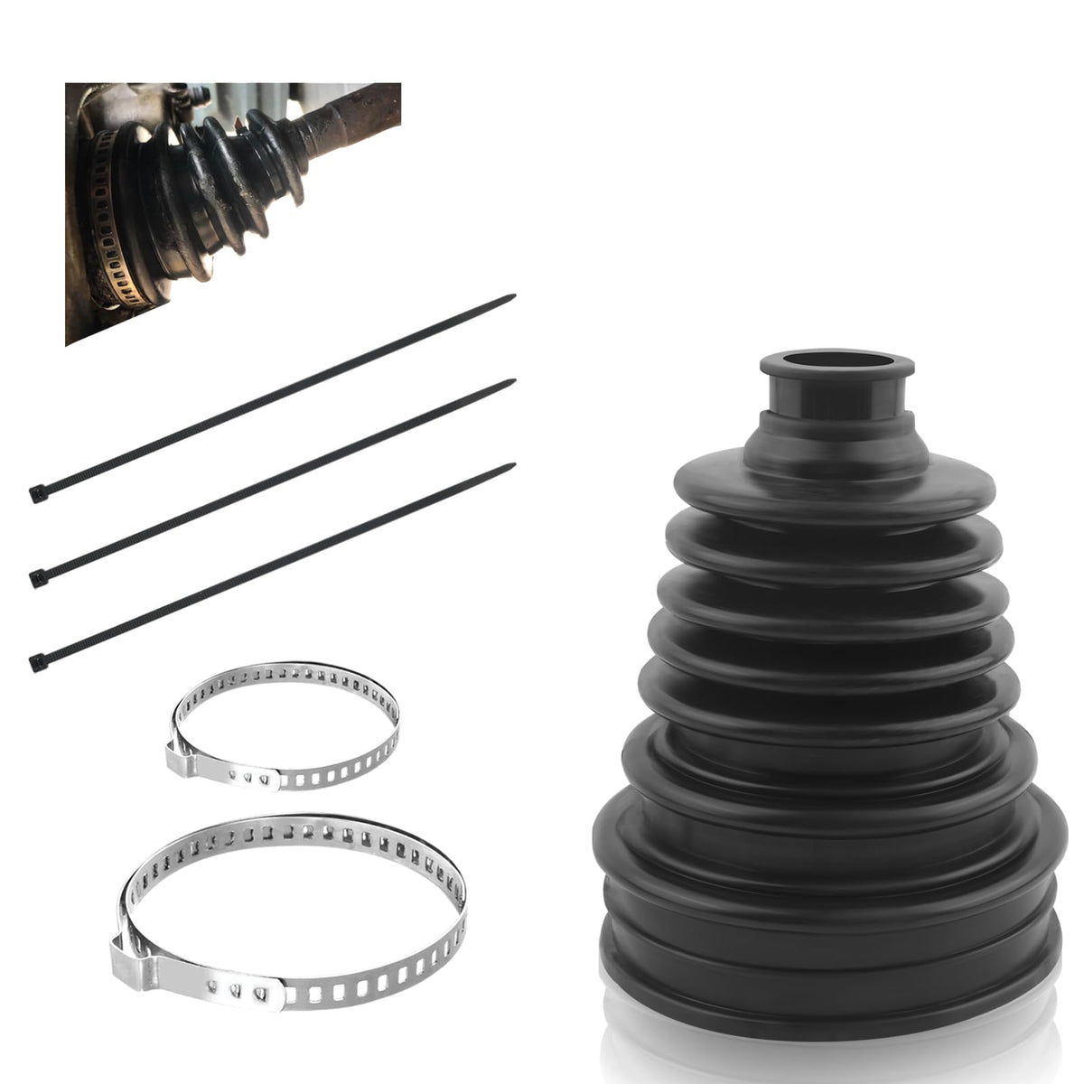 1PC CV Boot with 2 Stainless Steel Clamps & 3 Cable Ties,Waterproof & Dustproof CV Axle Boot Repair Kit for Protect Axle,Univers