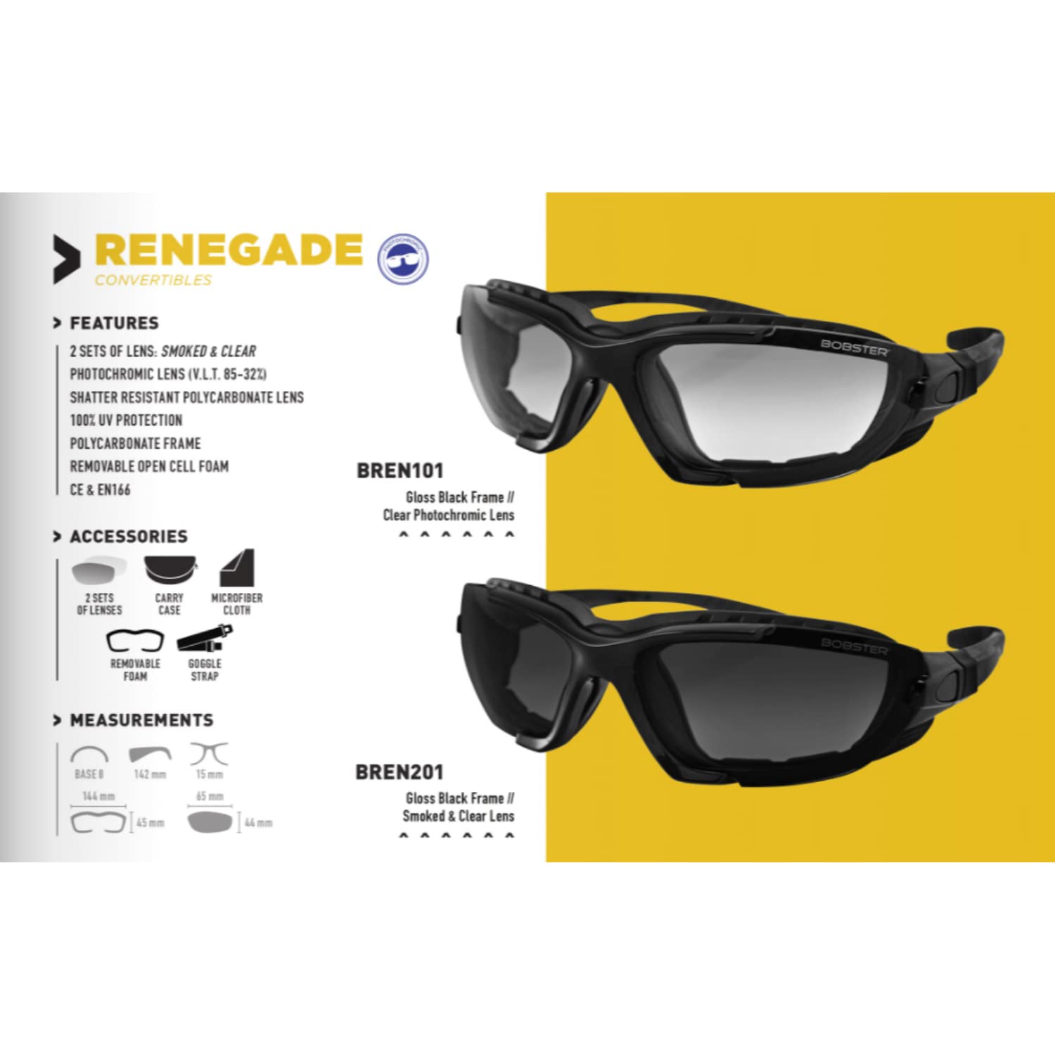 Bobster  Renegade, Gloss Black Frame, Clear Photochromic Lens