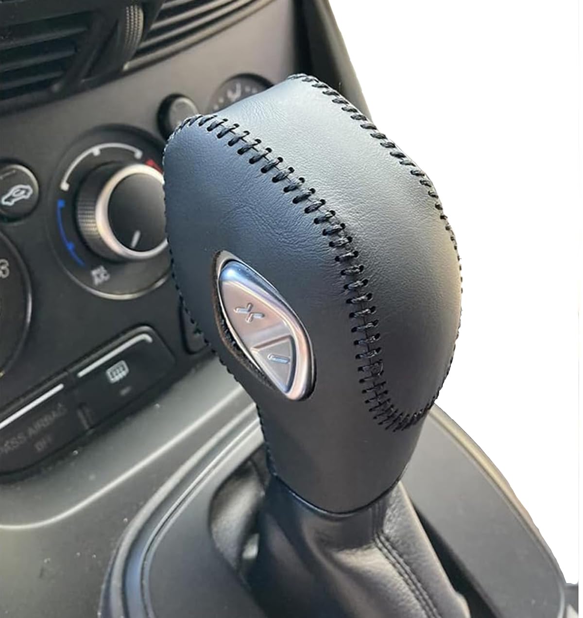 Black Leather Gear Shift Knob Cover For Ford Focus 2012 2013 2014 2015 2016/ Ford Fiesta 2014 2015 2016 / Ford Fusion S / Fusion Se 2013 2014 2015 2016 / Fusion Gear Shift Cover / Accessories For Ford