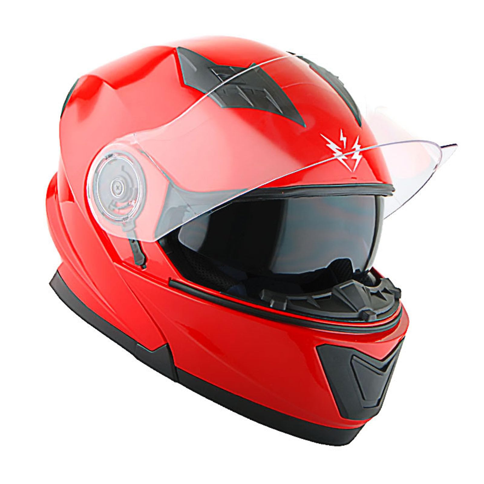 1Storm New Motorcycle Bike Modular Full Face Helmet Dual Visor Sun Shield With Rechargeable Led Tail Light: Glossy Red