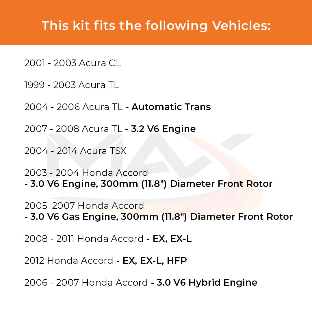 Max Advanced Brakes Front Brake Kit Compatible With 2003-2011 2012 Honda Accord Ex Ex-L Compatible With Acura Tsx Tl Replacement