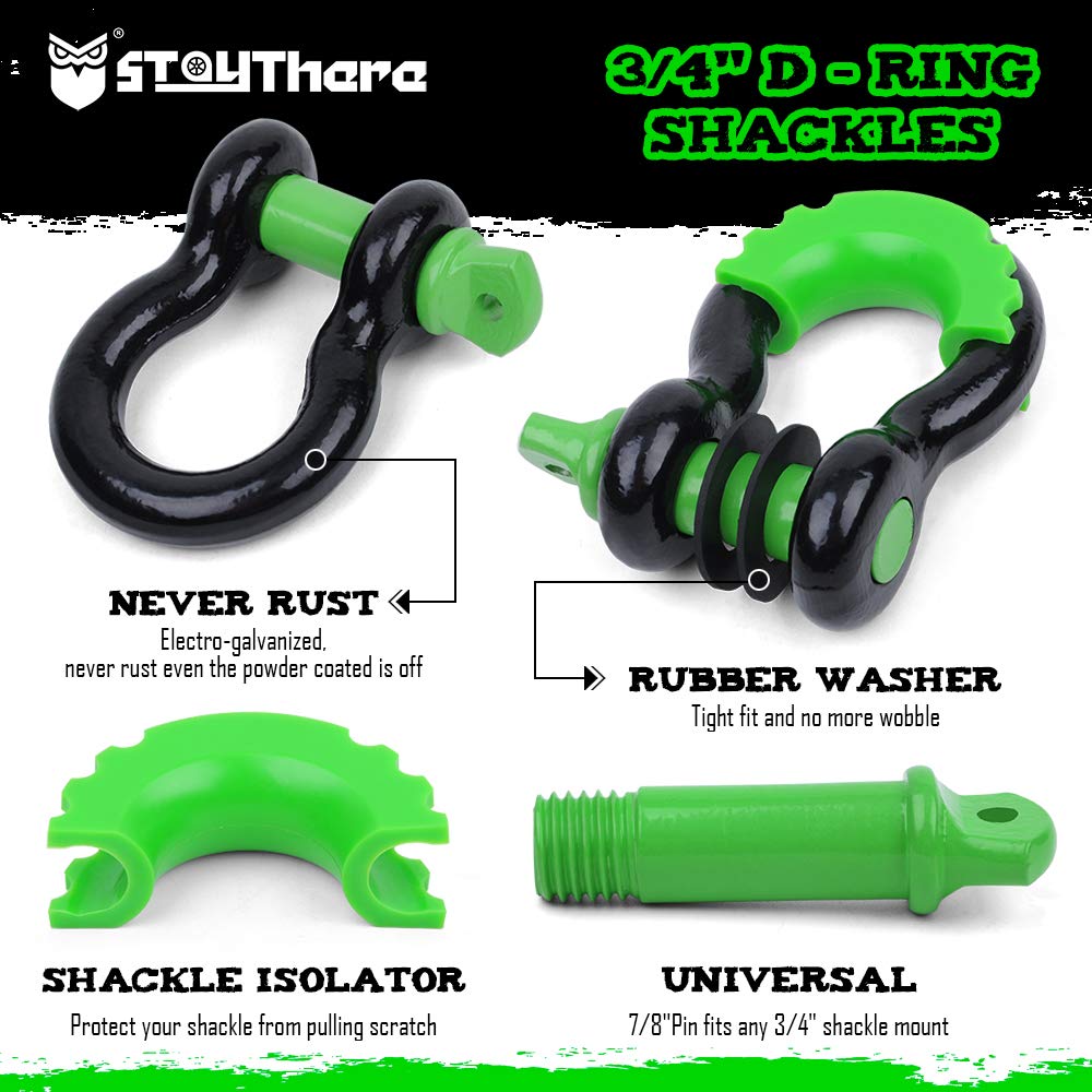 Stay There 3''  20Ft Heavy Duty Tow Strap Recovery Kit With 35,000 Lb Capacity-Emergency Towing Rope + 3/4 Heavy Duty D Ring Sha