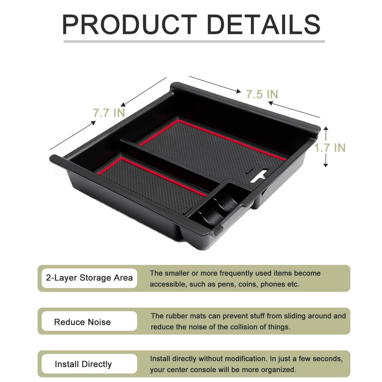 Jdmcar Center Console Tray Organizer Compatible With Toyota Tacoma Accessories 2016-2022 2023, Armrest Insert Container Abs Mate