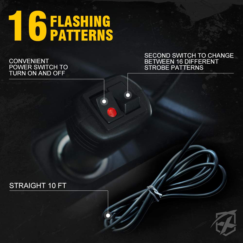 Xprite 36 LED Rooftop Strobe Beacon Mini Bar Lights 16 Flashing Modes Warning Hazard Light w/Magnetic Base for Emergency Vehicle