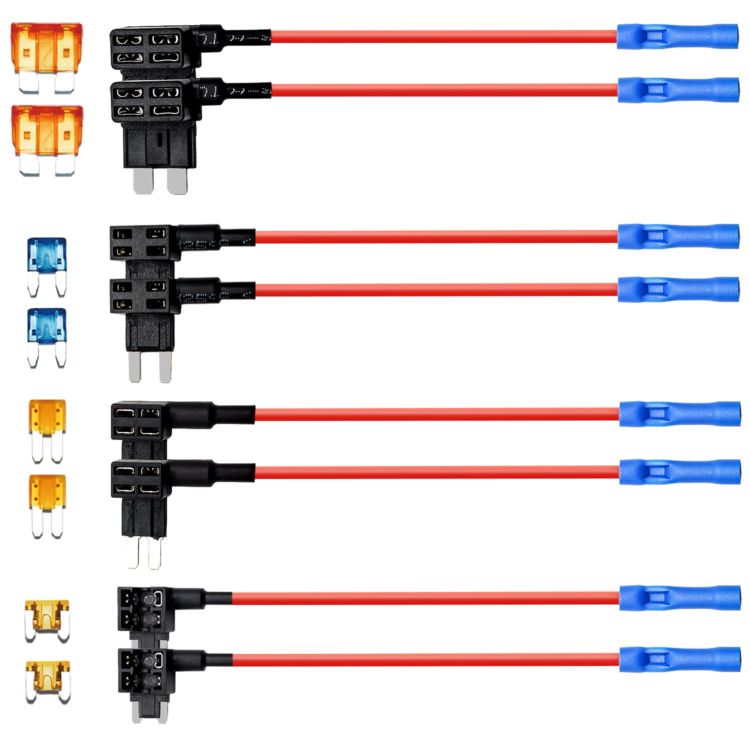 4 Types Add-A-Circuit Fuse Tap Adapter With Standard & Mini & Low Profile Mini & Micro2 Blade Fuse Holder For Cars Trucks Boats 