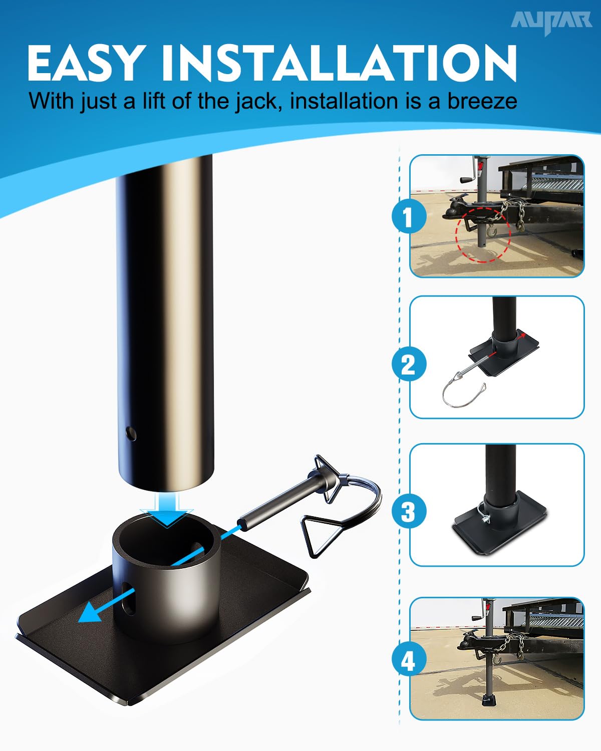 Aupar Trailer Jack Foot Plate with Pin Base, 5000lbs Capacity Foot Pad Compatible with Boat Trailer Jack Tongue Parts, Boat Hitc