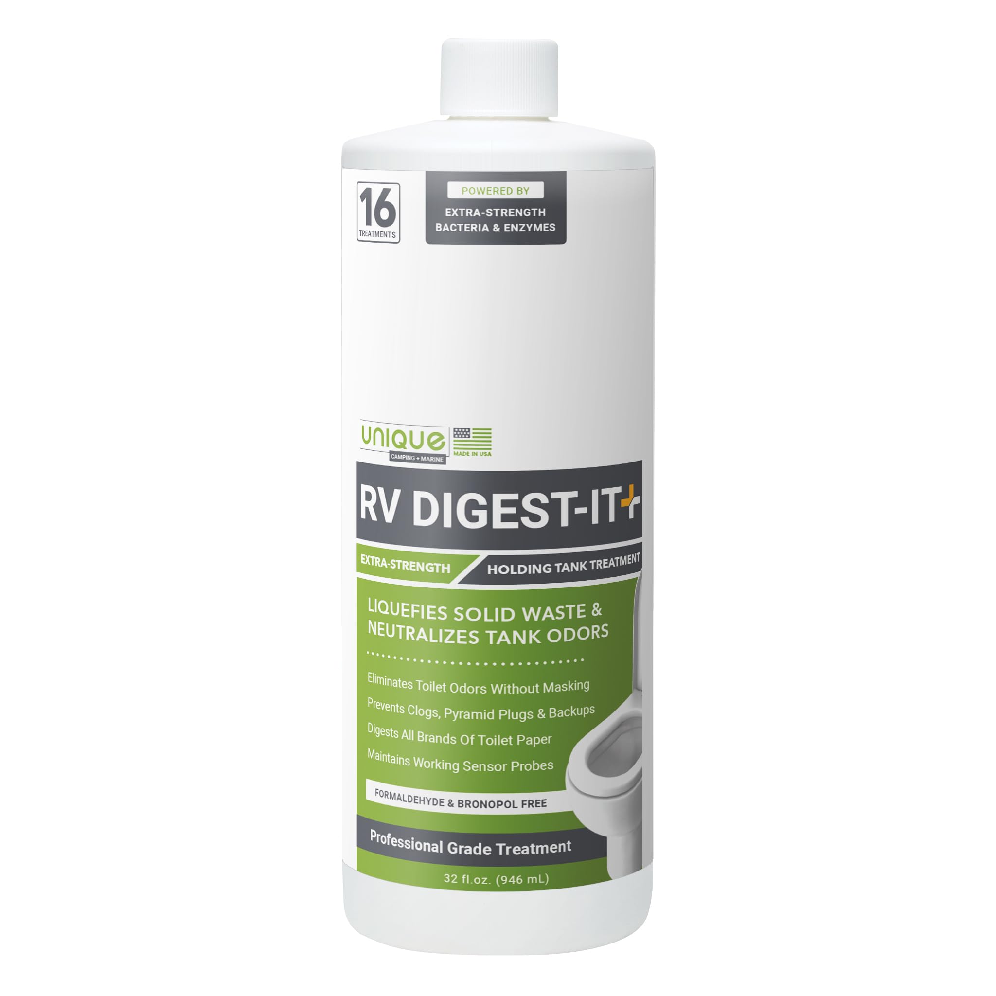 Unique Rv Digest-It+, Extra-Strength Black Tank Treatment - Liquifies Waste And All Brands Of Toilet Paper - Odor Eliminator (32
