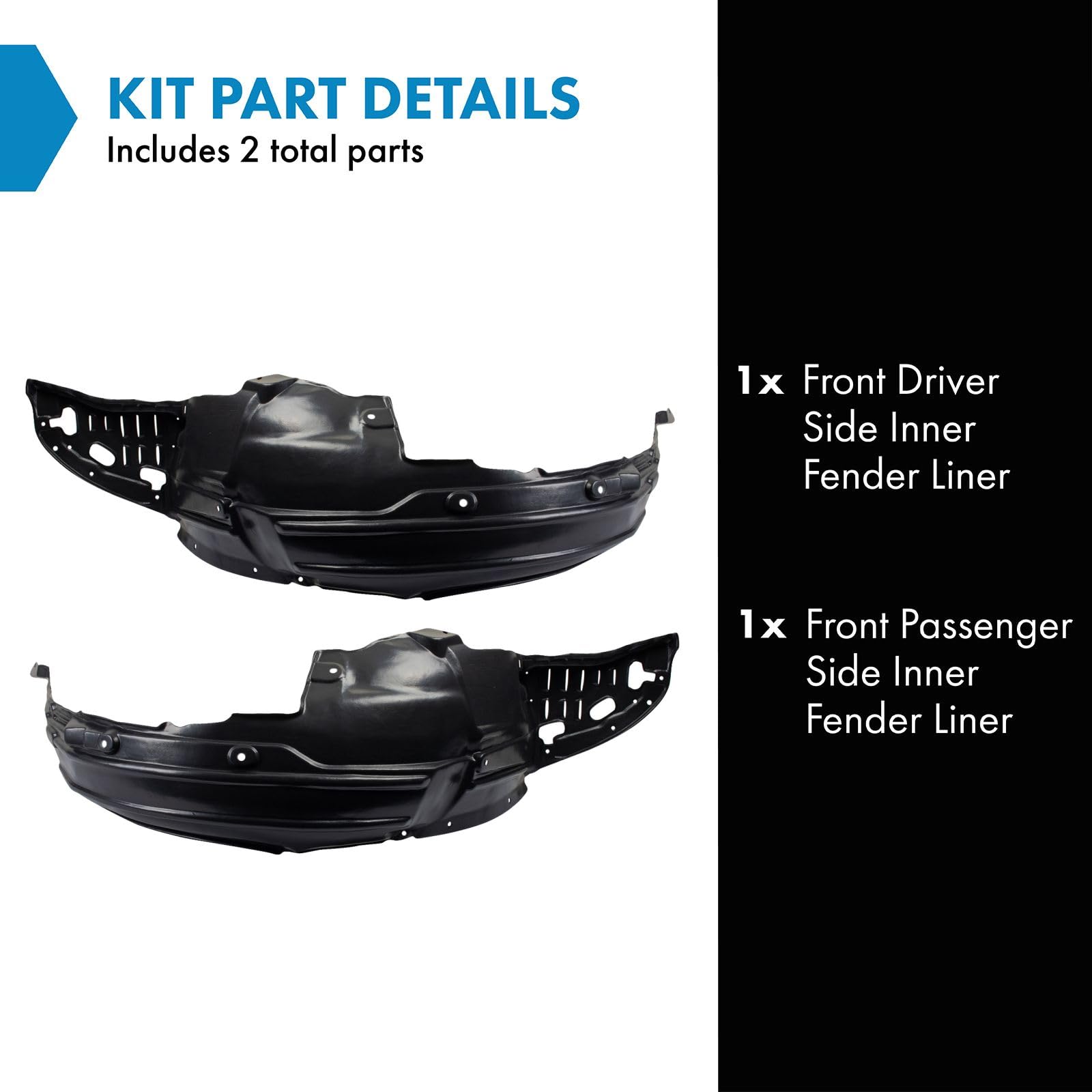 Trq Front Inner Fender Liner Set Compatible With 2009-2011 Acura Tl Ac1248125 Ac1249125