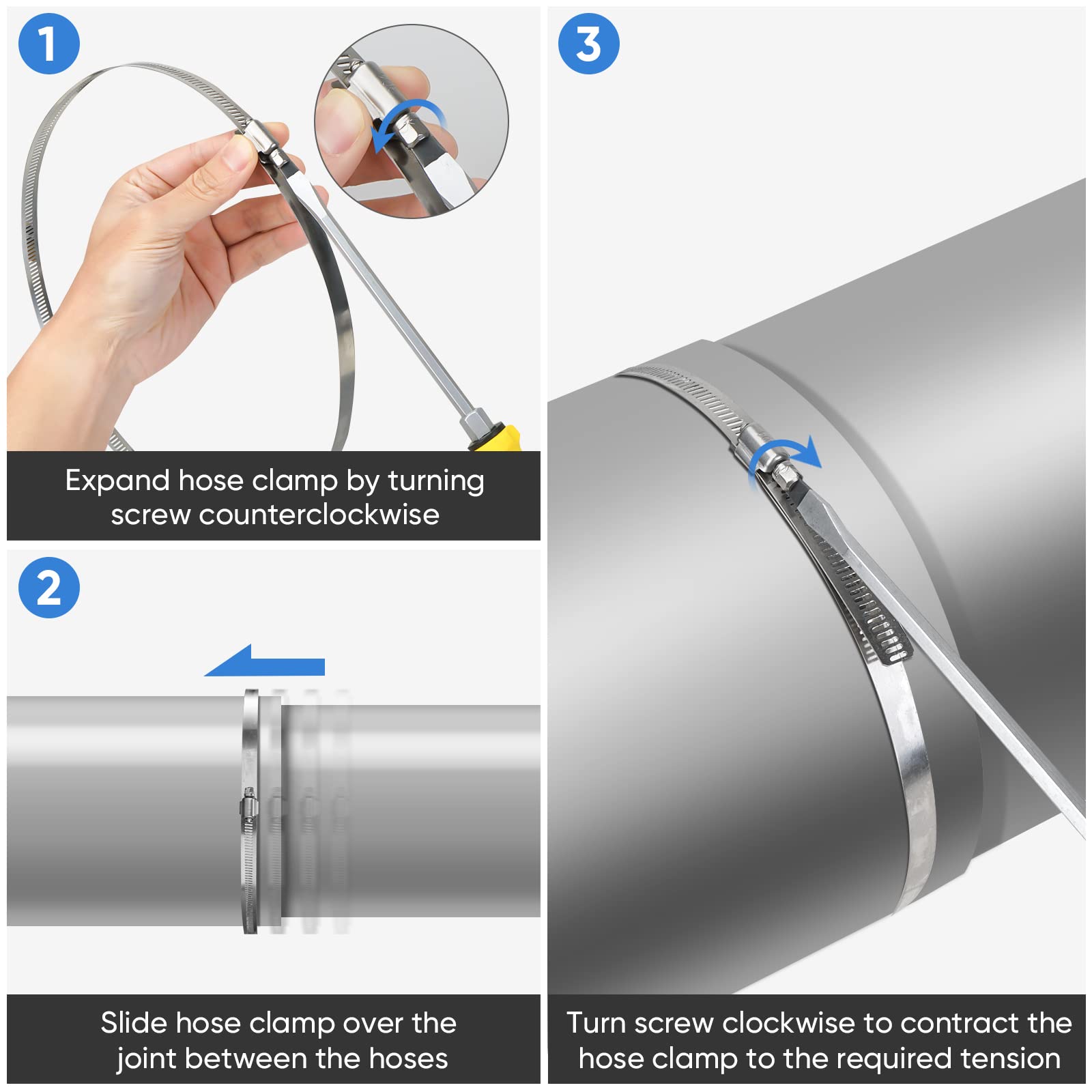 Ticonn 6Pcs Hose Clamp Set - 12 ' ' 304 Stainless Steel Worm Gear Hose Clamps For Pipe, Intercooler, Plumbing, Tube And Fuel Lin