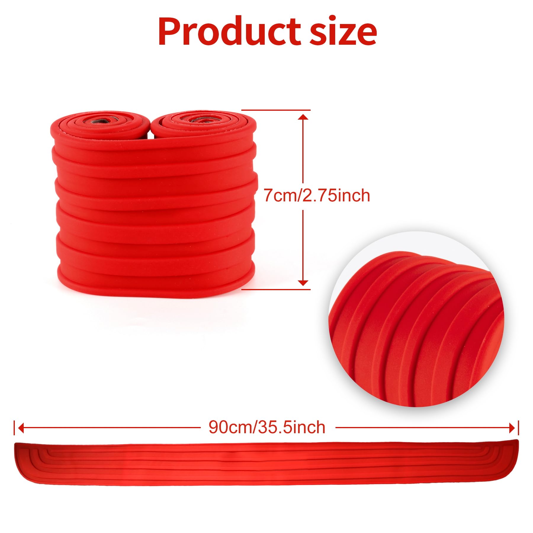 Singaro Car Rear Bumper Protector, 35.5Inch X2.75Inch Car/Suv Universal Rubber Anti-Scratch Trunk Exterior Accessories(Red)