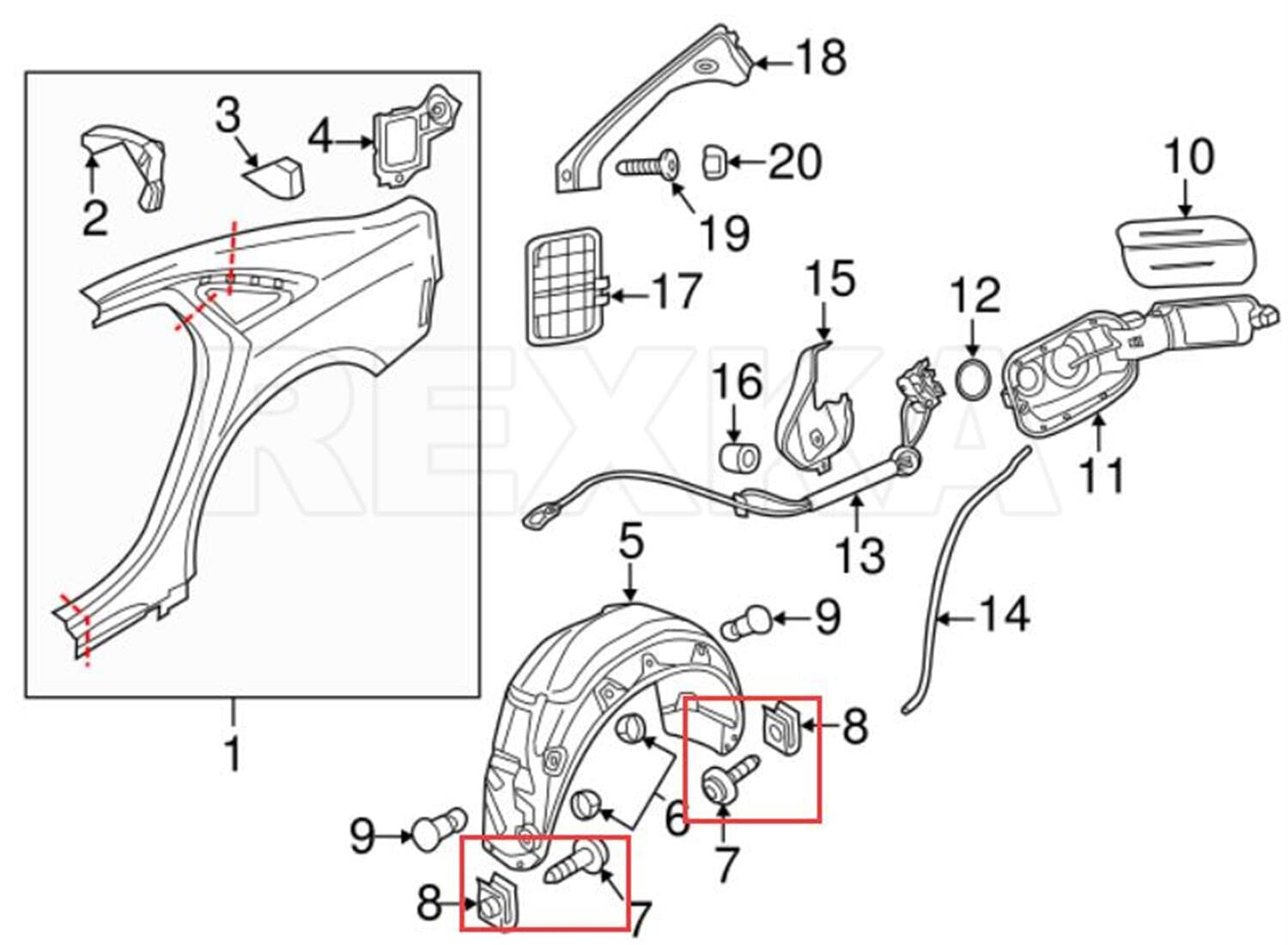 Rexka 20 Sets T25 M5X19Mm Fender Liner Bumper Cover Splash Shield Screw U Nut Kit For Audi Vw N90775001 N10433701 N90892001 -Multipurposes- Spoiler Under Cover Liner Wheelhouse Liner License Bracket
