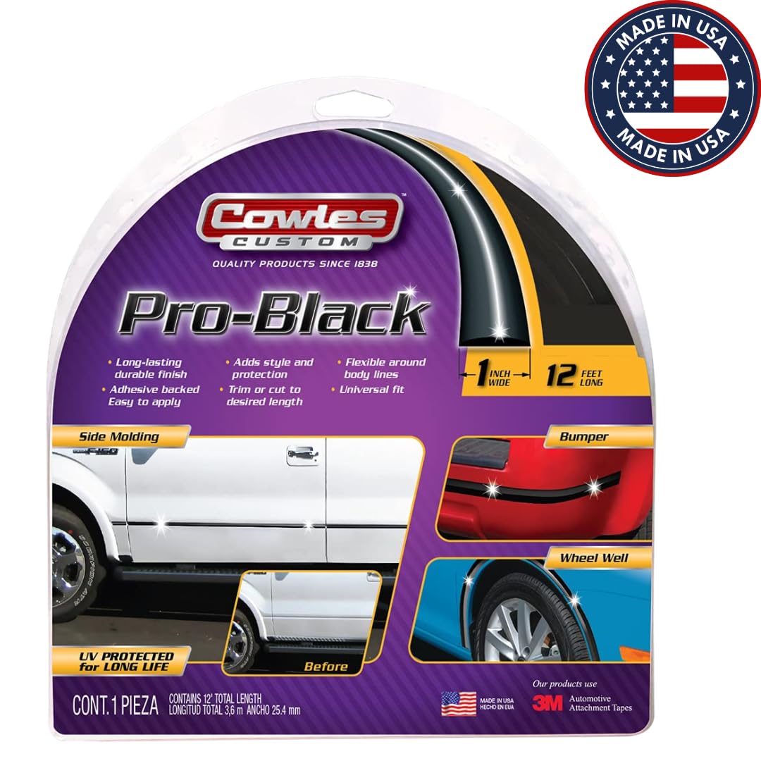 Cowles Custom - Black Finish, 1 In By 12 Ft, Premium Universal Body Molding For All Vehicles - Easy Install, Uv Protected, Long