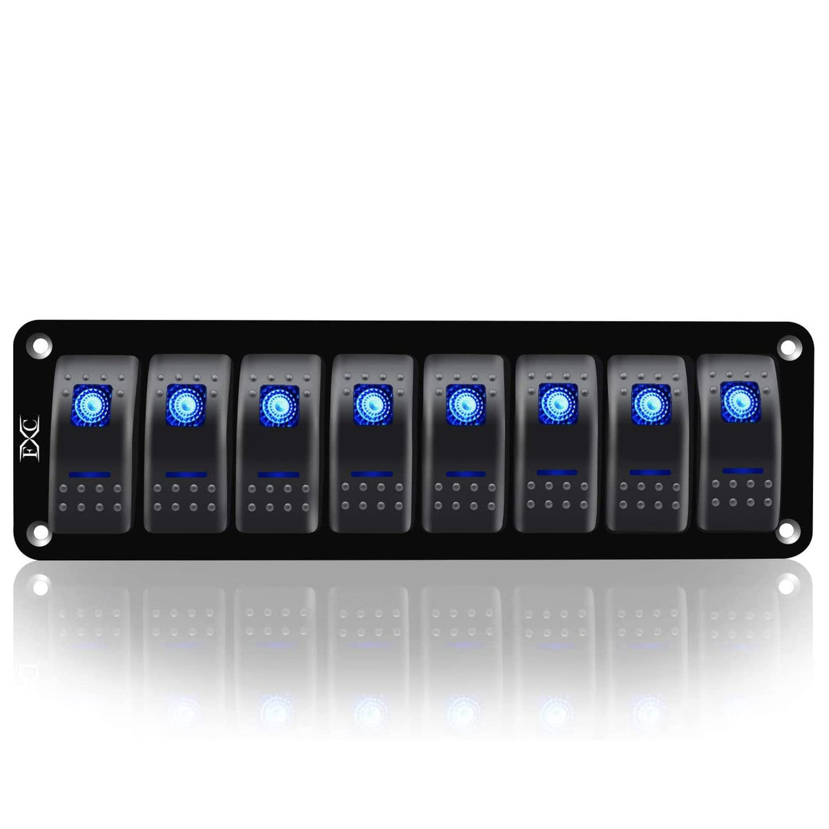 FXC Blue 8 Gang Rocker Switch Aluminum Panel Toggle Dash ON/Off Pre-Wired Switches Rocker Switch Panel Waterproof for 12V/24V Au