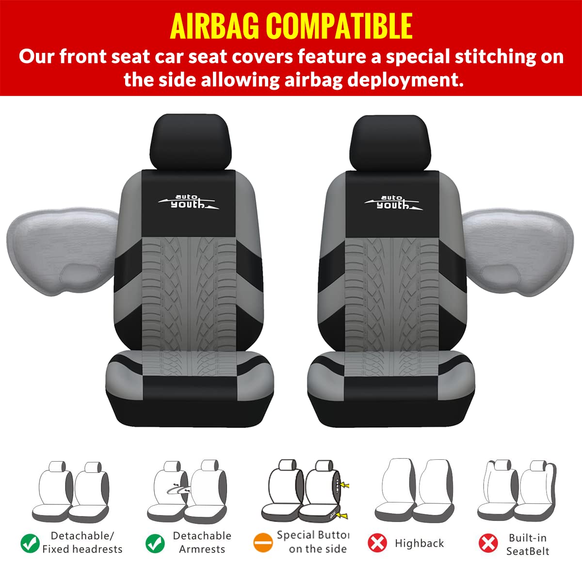 Autoyouth Three Row Car Seat Covers With 7 Headrests Universal Fit Seat Cover Set For Cars Auto Trucks Suv Airbag Compatible And