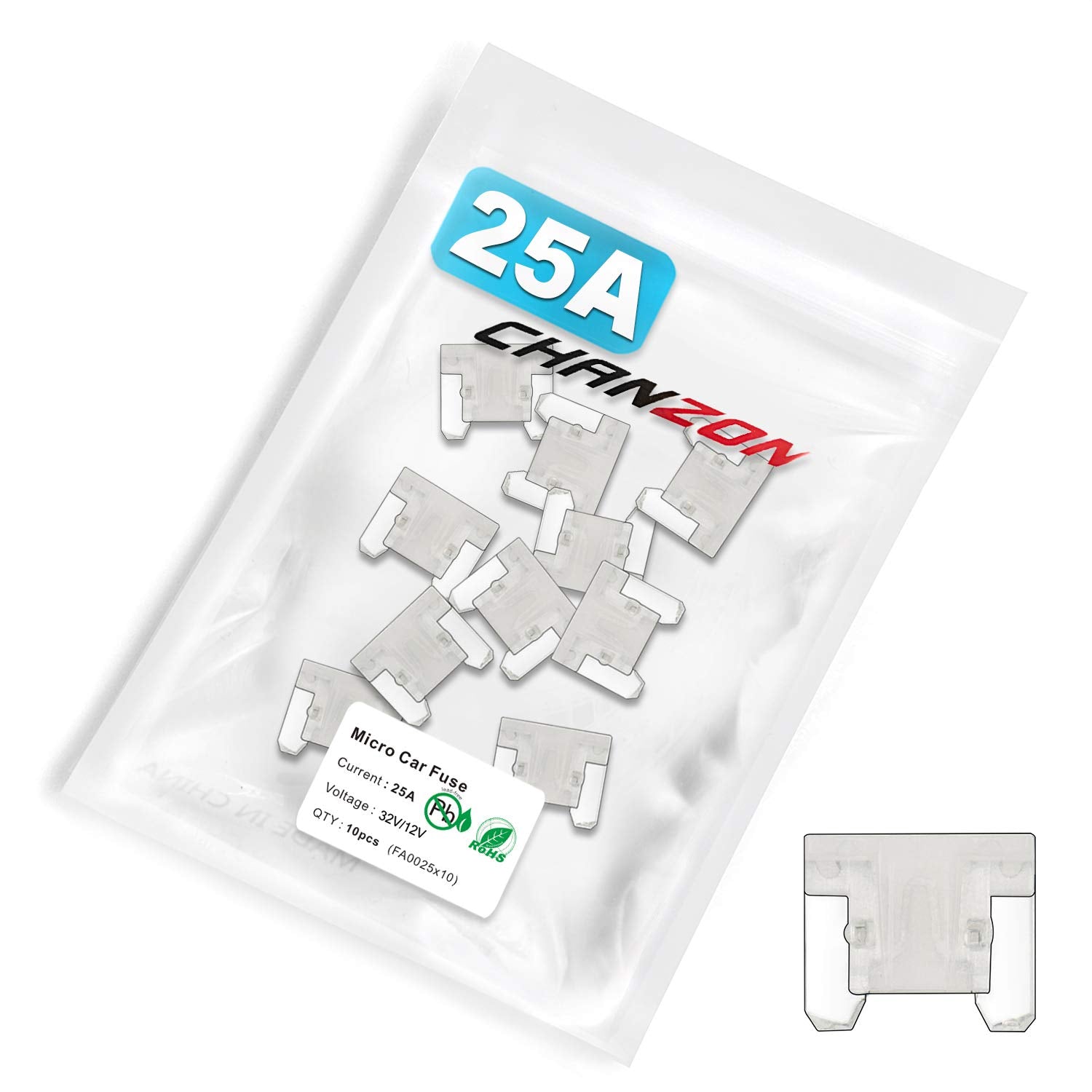 Chanzon 10Pcs 25A Low Profile Mini Micro Blade Fuse 25 Amp 32V Fast Blow Fuses for Automotive Car Truck Vehicle SUV